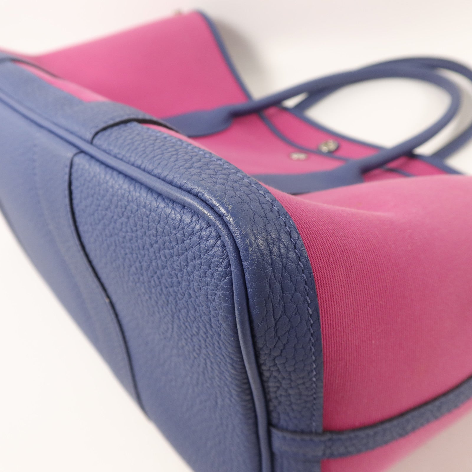 HERMES Negonda皮革/帆布GardenParty PM手挽袋Magnolia/Bleu Brighton
