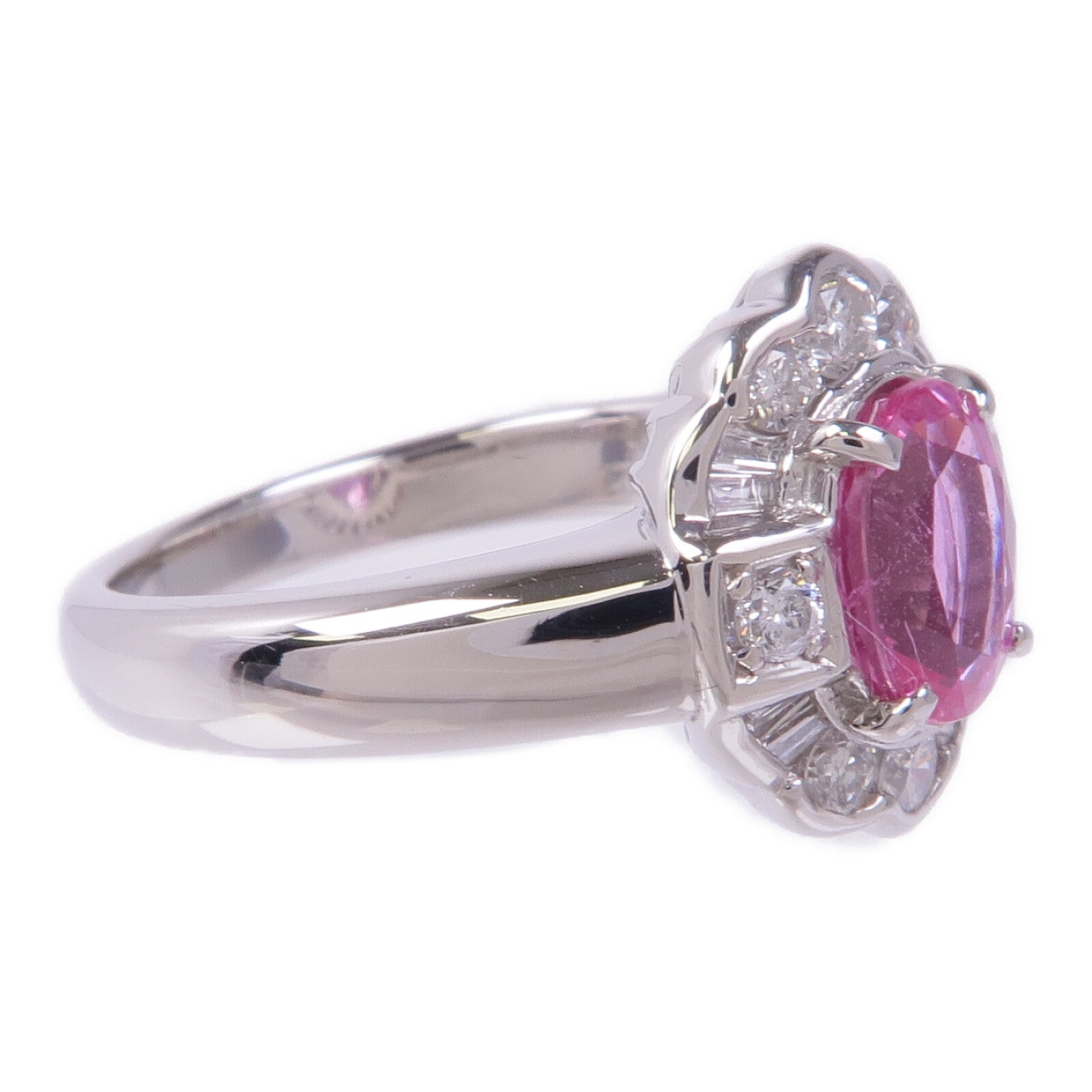 JEWELRY 【激減優惠】PT900鉑金Pink Sapphire Diamond Ring粉紅藍寶石/鑽石戒指US#5.25