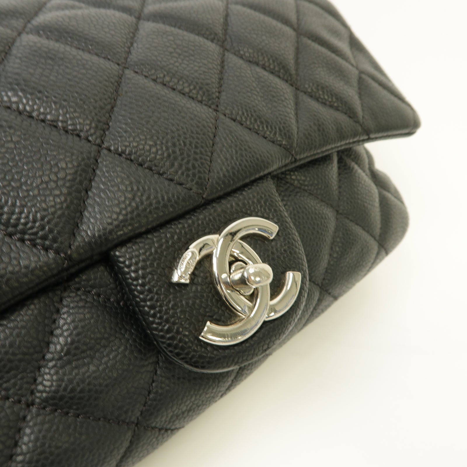 CHANEL 菱格Caviar皮革Chain Shoulder Bag銀扣鏈帶肩背袋黒色
