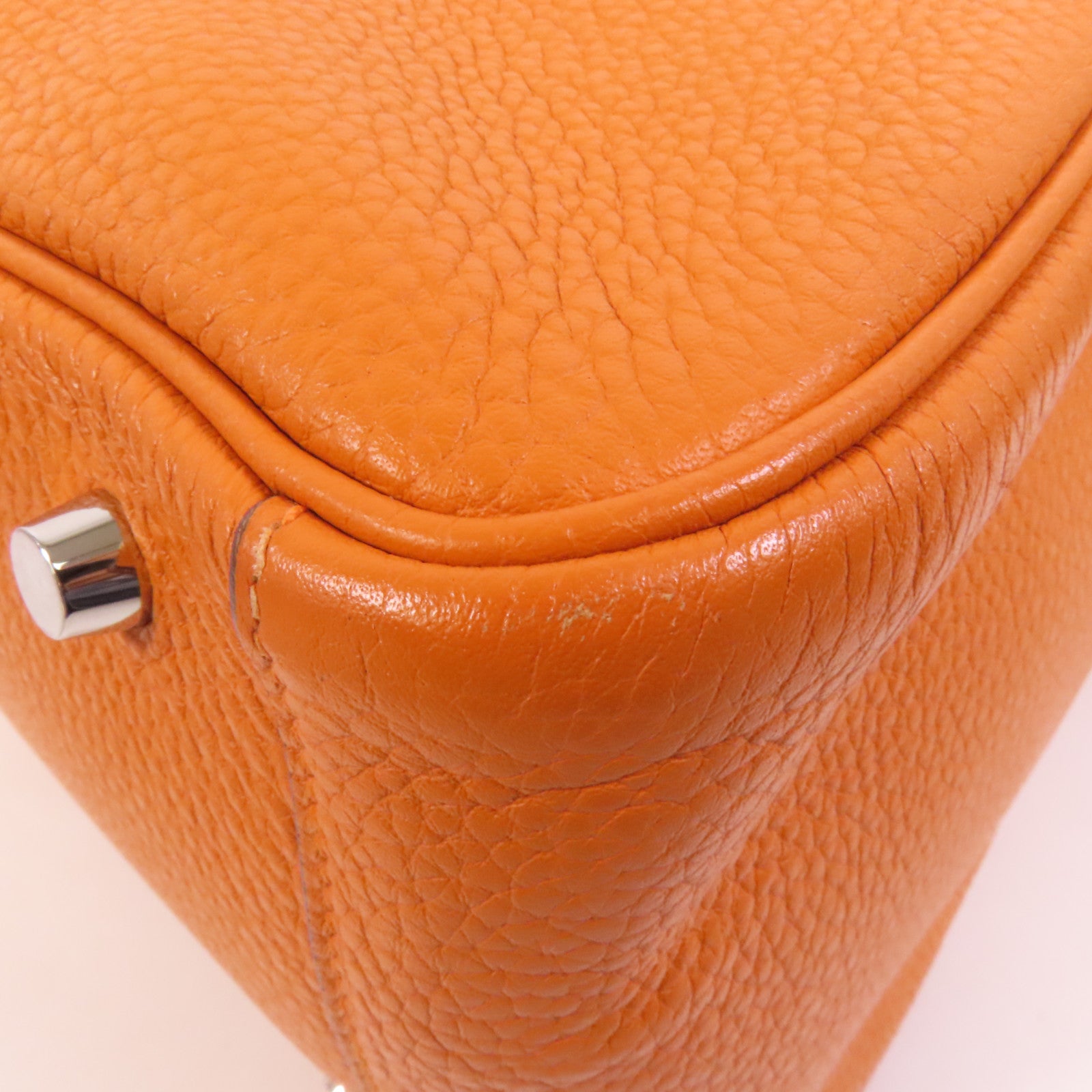 HERMES 【激減優惠】Clemence皮革Lindy 30銀扣手挽肩背兩用袋Orange