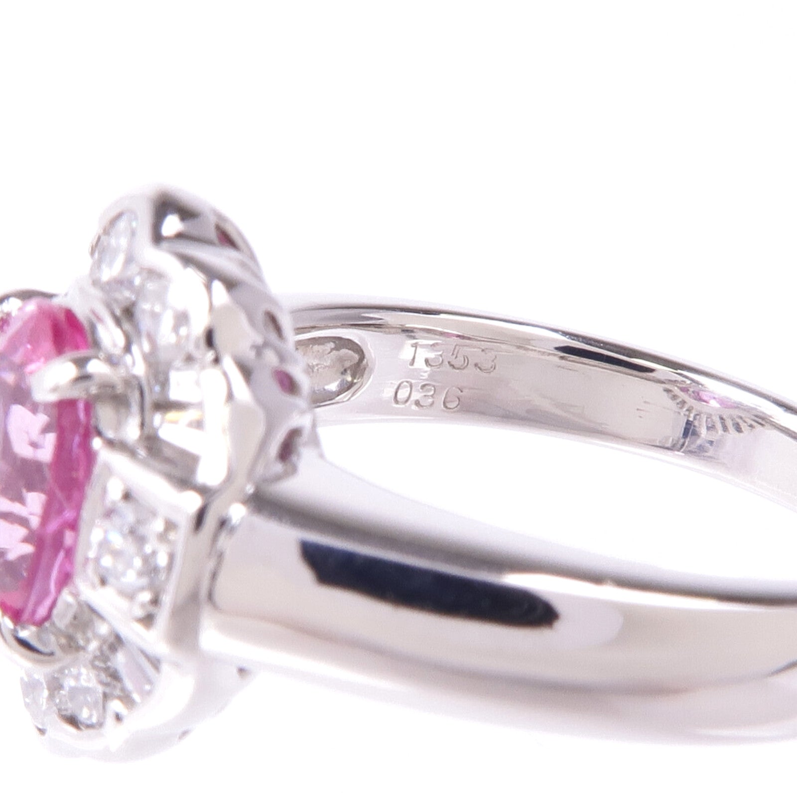JEWELRY 【激減優惠】PT900鉑金Pink Sapphire Diamond Ring粉紅藍寶石/鑽石戒指US#5.25