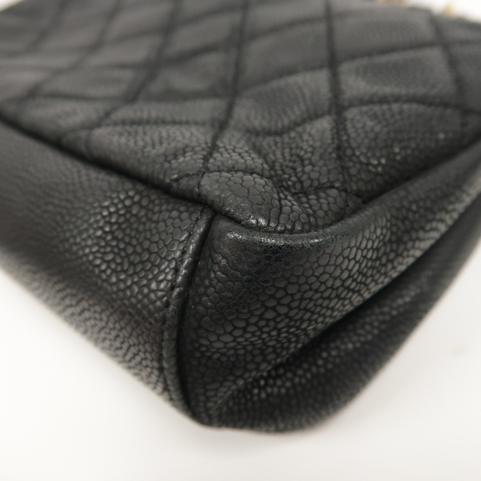 CHANEL 菱格牛皮皮革Chain Shoulder Bag金扣手挽肩背兩用袋黑色