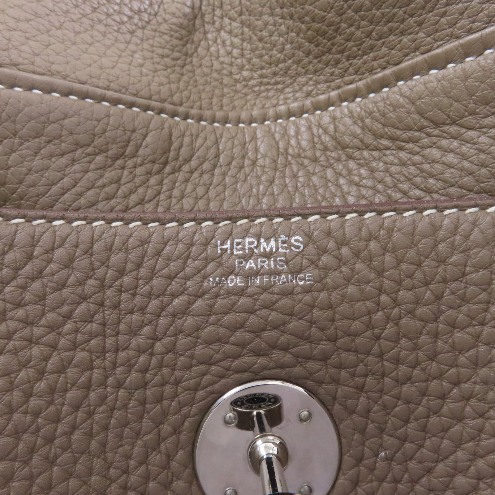 HERMES Clemence皮革Lindy 30銀扣手挽肩背兩用袋Etoupe/米色