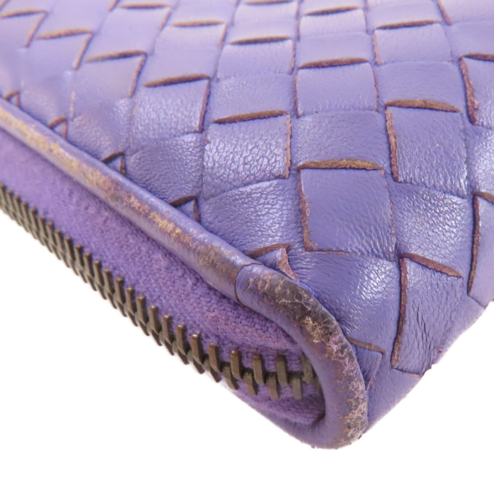 BOTTEGA VENETA 【激減優惠】織紋皮革Zipper Long Wallet拉鏈長錢包紫色