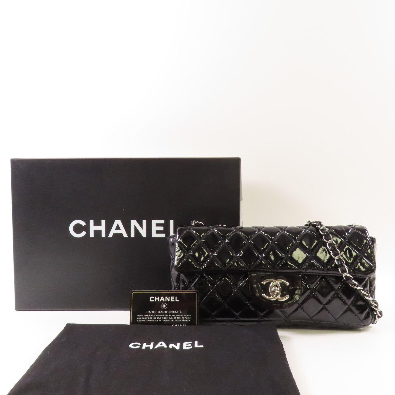 CHANEL 漆皮皮革Chain Shoulder銀扣鏈帶肩背袋