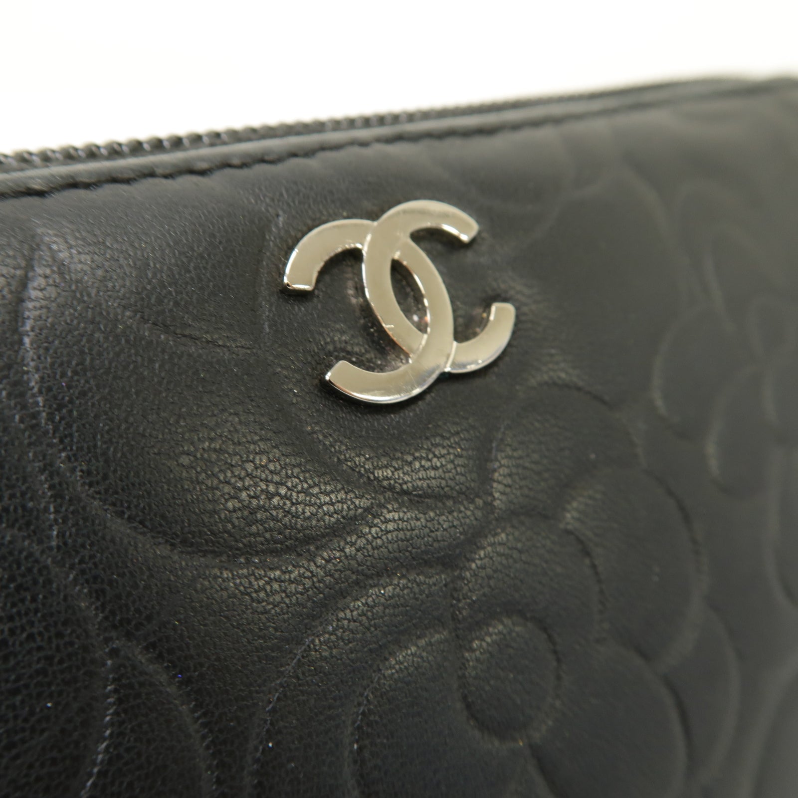 CHANEL 【激減優惠】羊皮皮革Zipped Long Wallet銀扣長錢包銀色