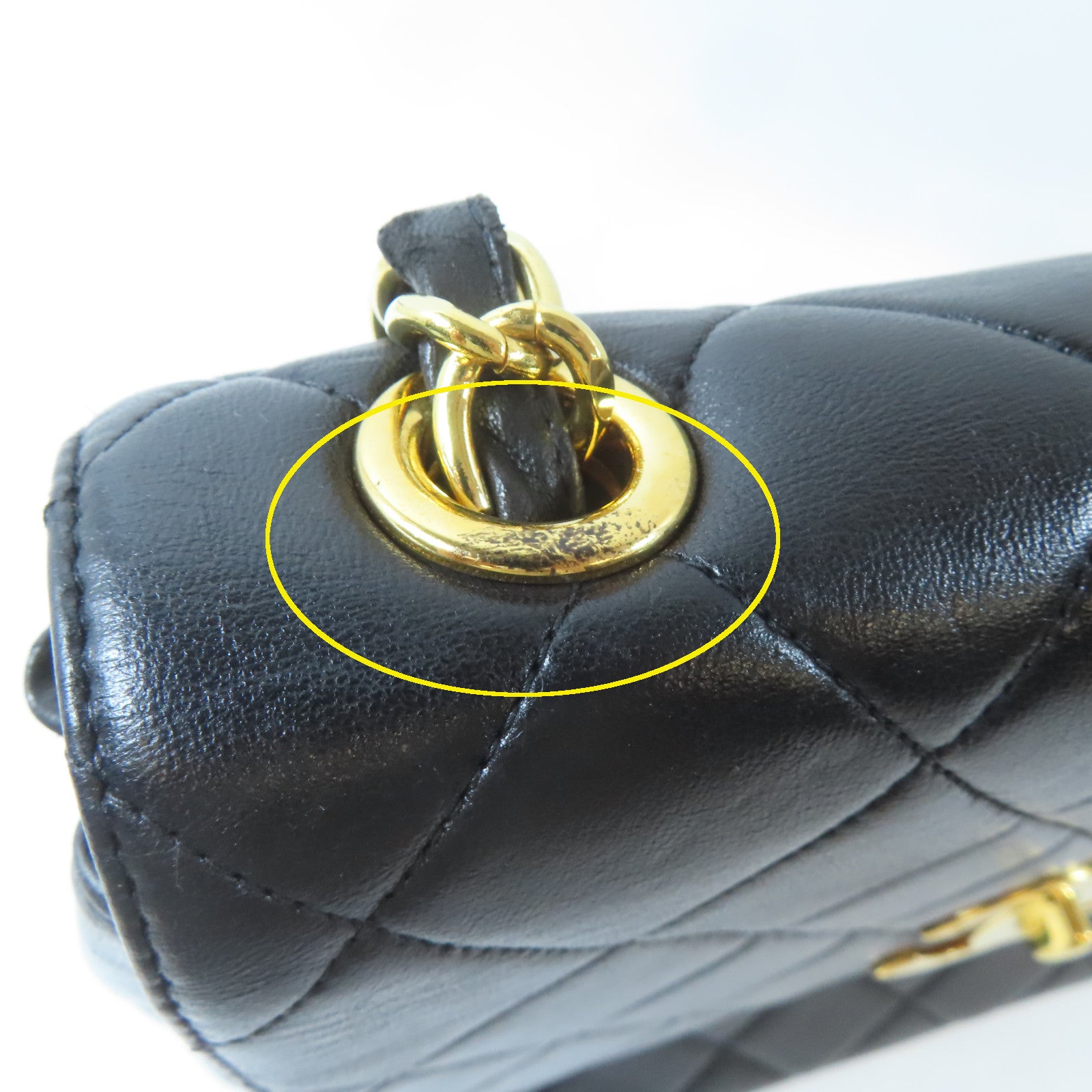 CHANEL 菱格牛皮皮革Vintage Chain Shoulder Bag金扣鏈帶肩背袋黑色