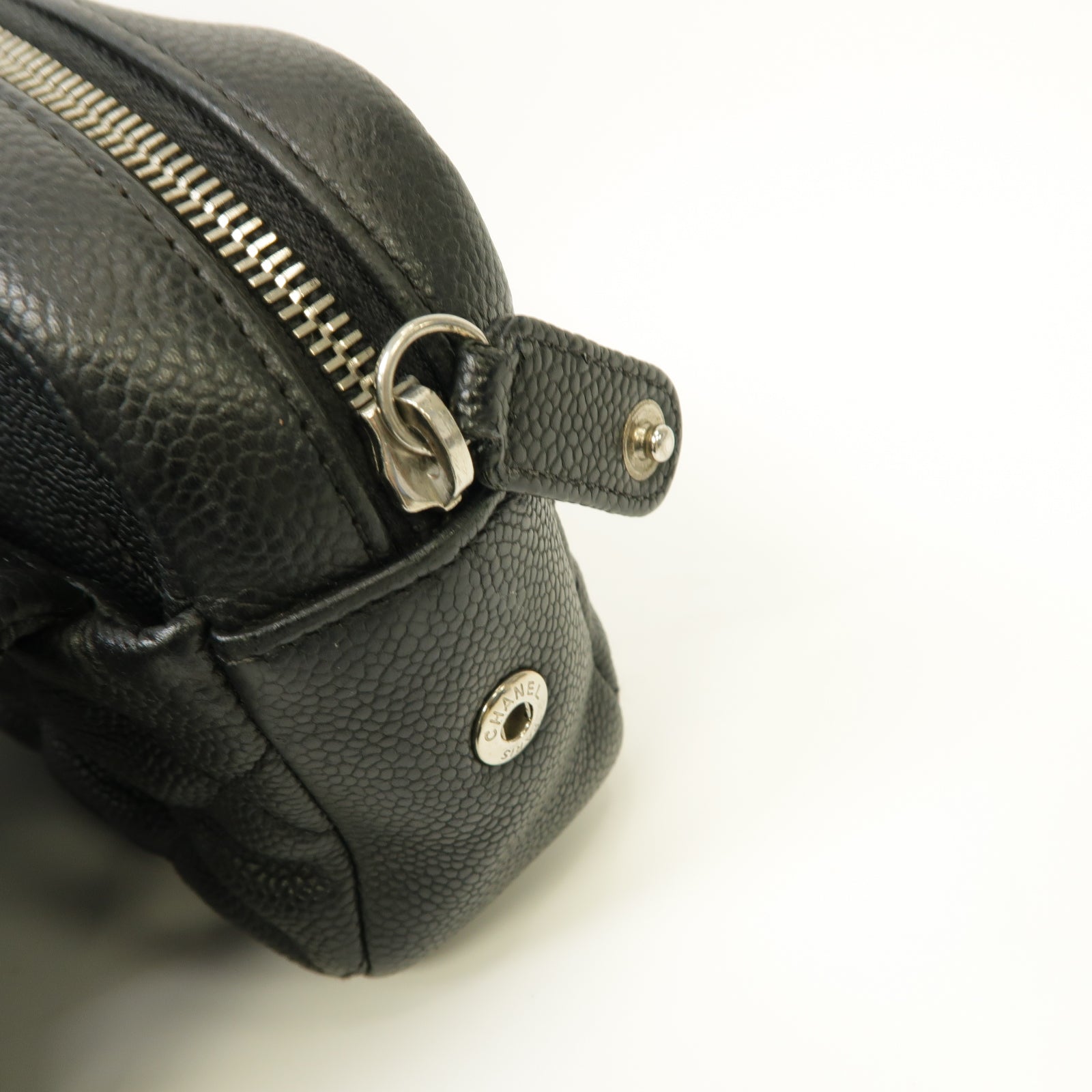 CHANEL 菱格Caviar皮革Chain Shoulder Bag銀扣鏈帶肩背袋黒色