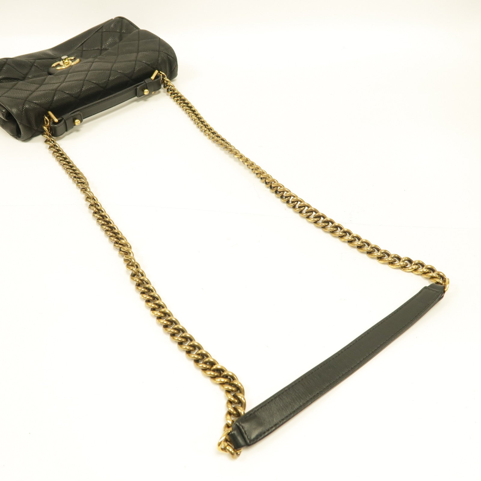 CHANEL 菱格牛皮皮革Chain Shoulder Bag金扣手挽肩背兩用袋黑色
