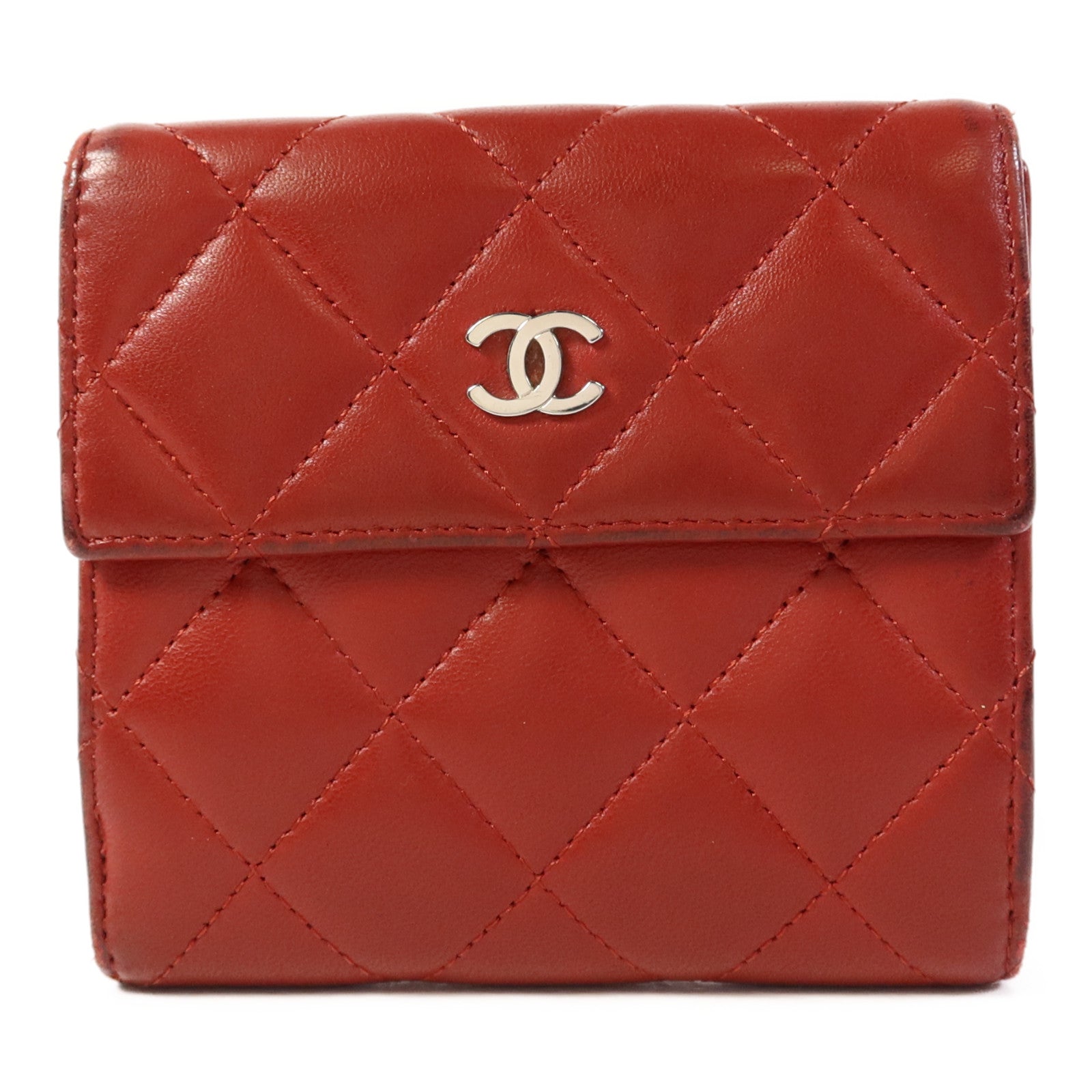 CHANEL 羊皮皮革Bifold Wallet銀扣錢包