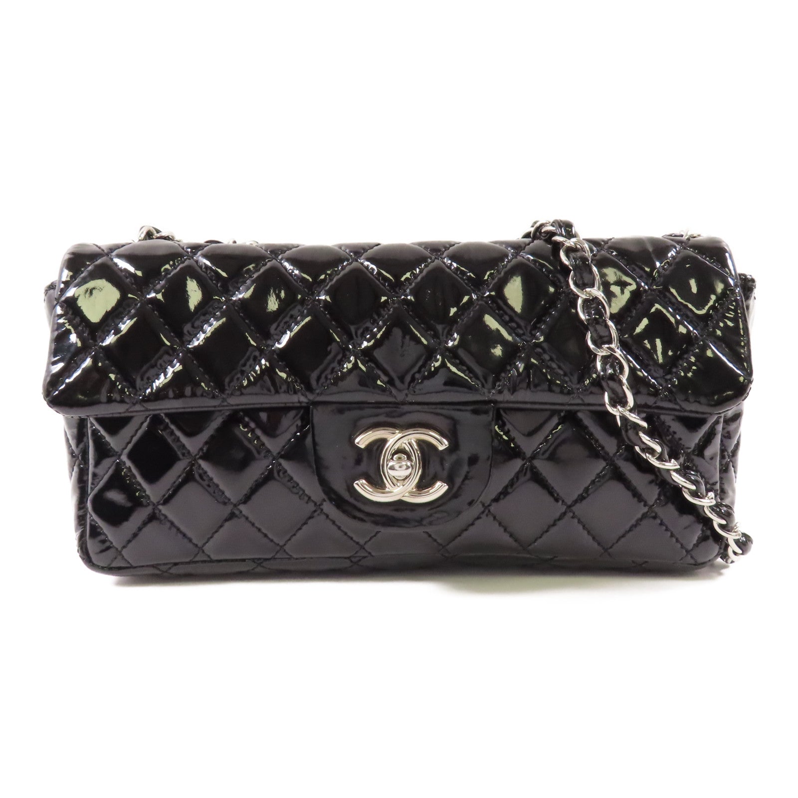 CHANEL 漆皮皮革Chain Shoulder銀扣鏈帶肩背袋