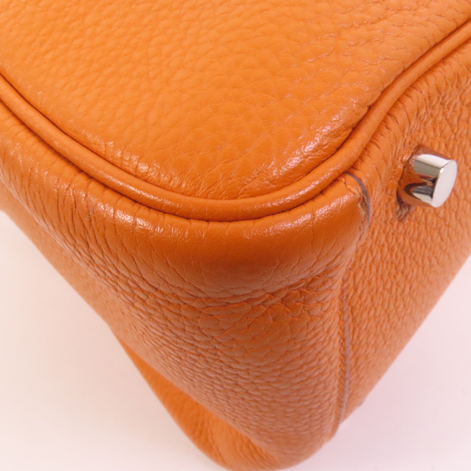 HERMES 【激減優惠】Clemence皮革Lindy 30銀扣手挽肩背兩用袋Orange