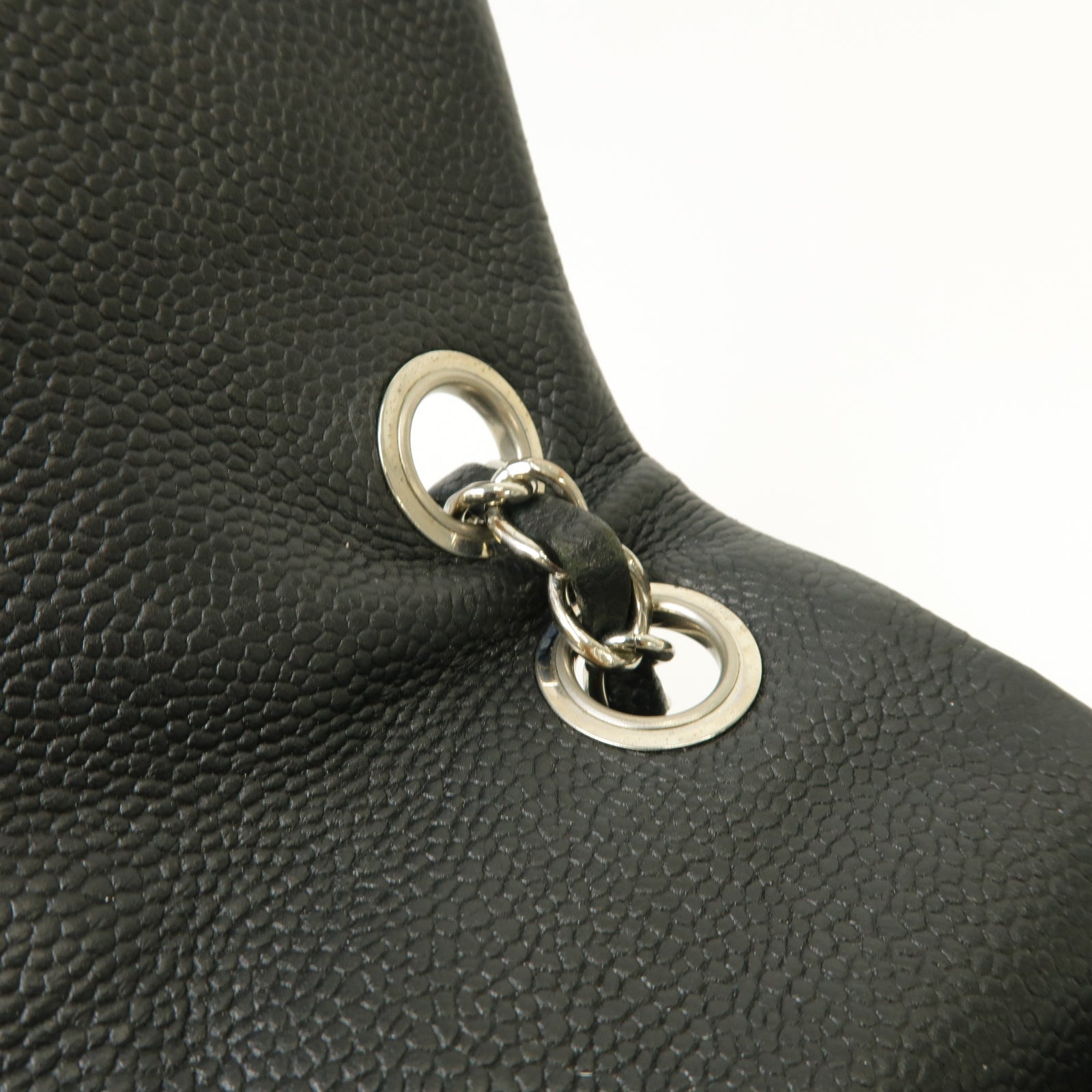 CHANEL 菱格Caviar皮革Chain Shoulder Bag銀扣鏈帶肩背袋黒色