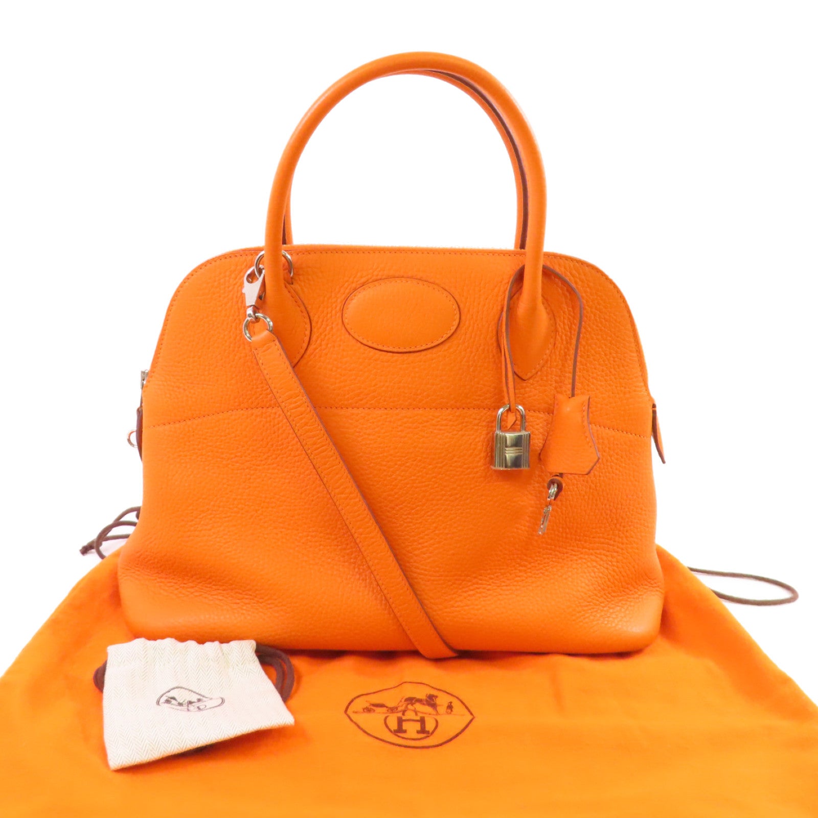 HERMES PHW Bolide 31 Handbag Shoulder Bag Clemence Leather Orange