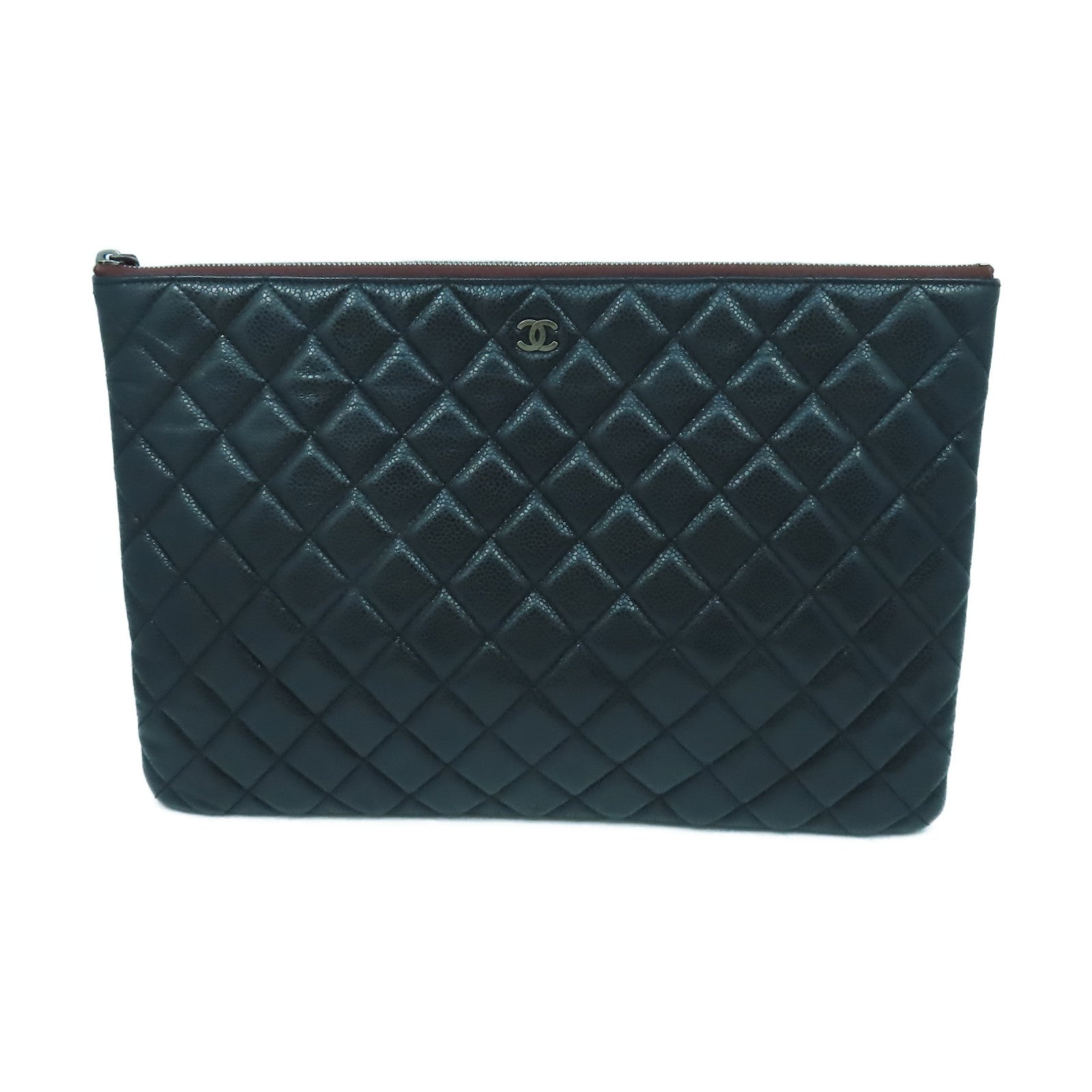 CHANEL 【激減優惠】菱格Caviar皮革Clutch Bag銀扣手拿包黑色
