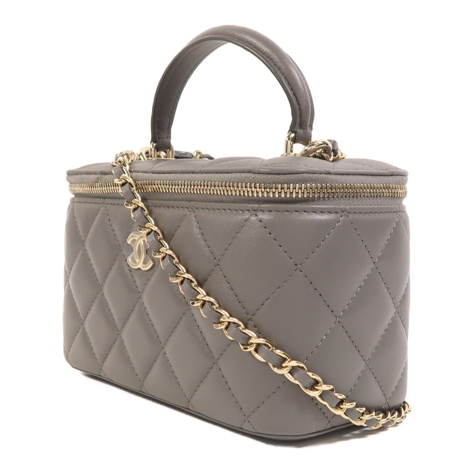 CHANEL 羊皮皮革Vanity Case金扣鏈帶手挽肩背兩用袋
