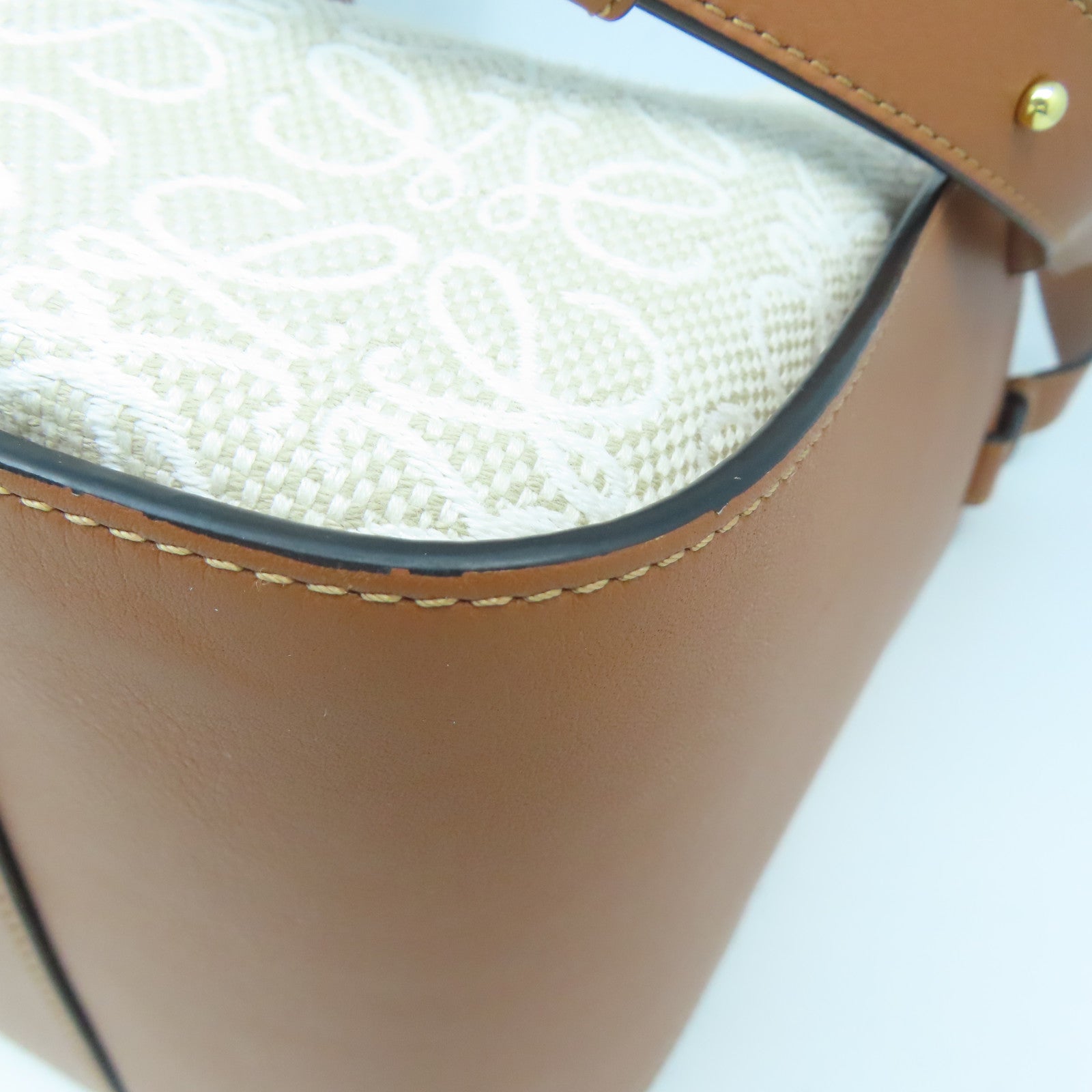 LOEWE 【激減優惠】帆布/牛皮皮革Anagram Hammock金扣手挽肩背兩用袋米色/啡色