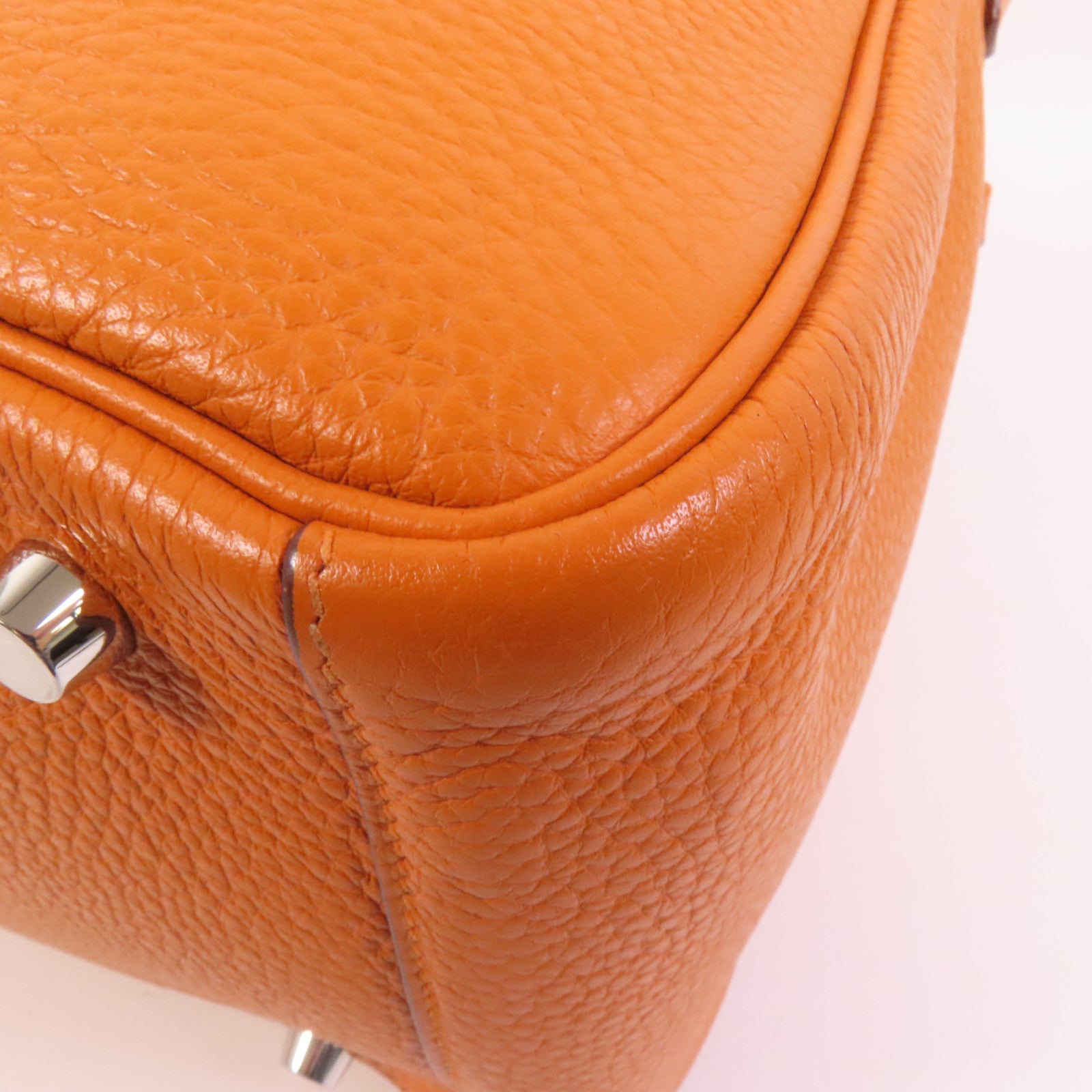 HERMES 【激減優惠】Clemence皮革Lindy 30銀扣手挽肩背兩用袋Orange