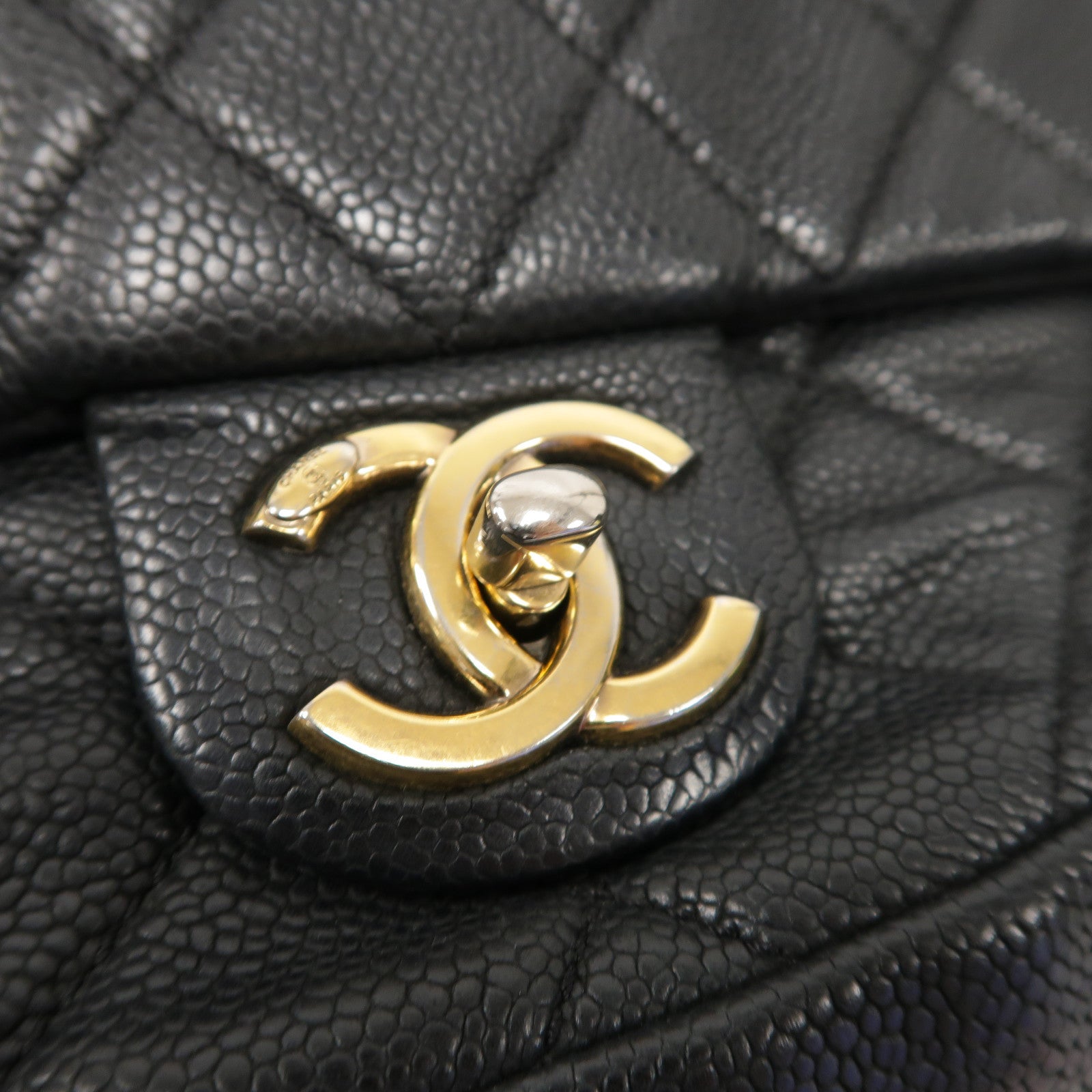 CHANEL 菱格牛皮皮革Chain Shoulder Bag金扣手挽肩背兩用袋黑色