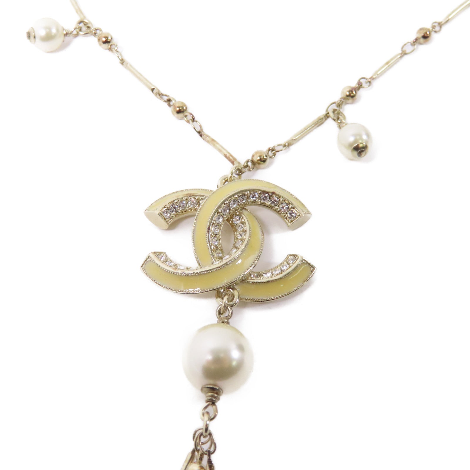 CHANEL 金屬/PVC Necklace項鍊金色/白色