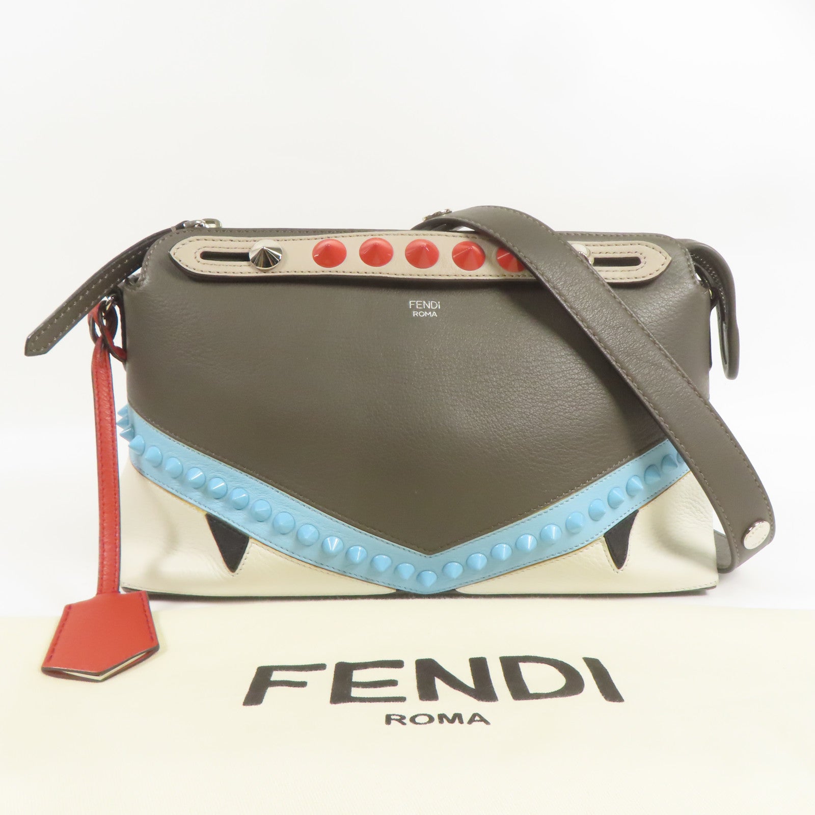FENDI 牛皮皮革Shoulder Bag銀扣手挽肩背兩用袋