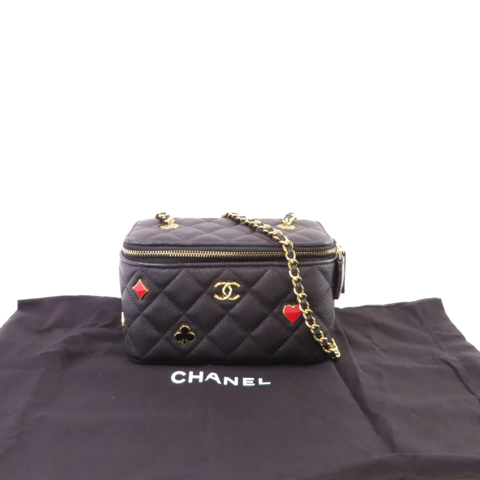 CHANEL 【激減優惠】菱格Caviar皮革Vanity Case Chain Shoulder Bag金扣鏈帶肩背袋黑色