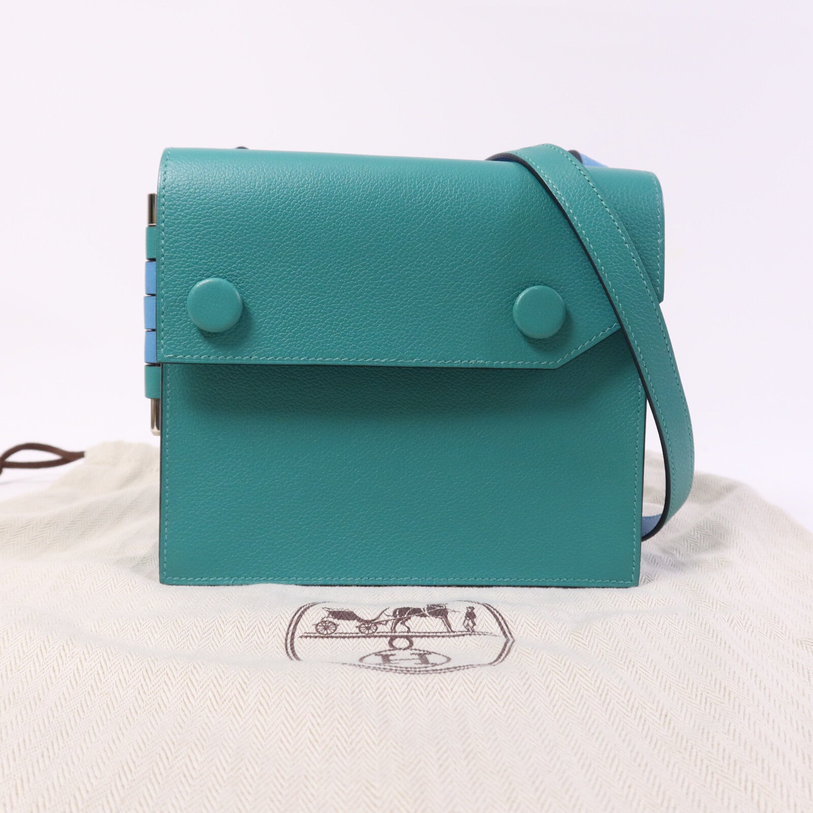 HERMES 【激減優惠】Evercolor皮革Twins銀扣肩背袋Rose Azalee/Menthe