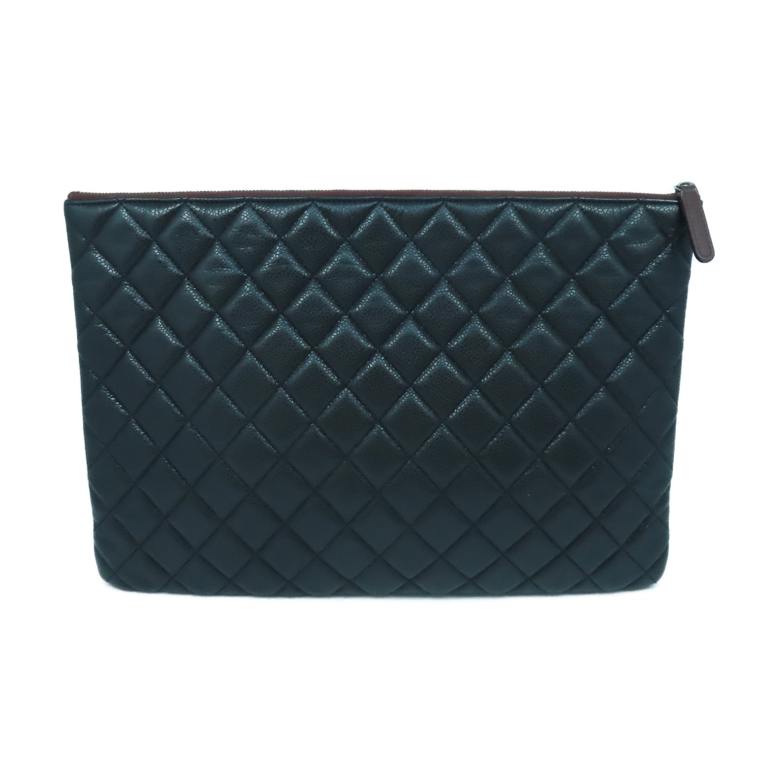 CHANEL 【激減優惠】菱格Caviar皮革Clutch Bag銀扣手拿包黑色