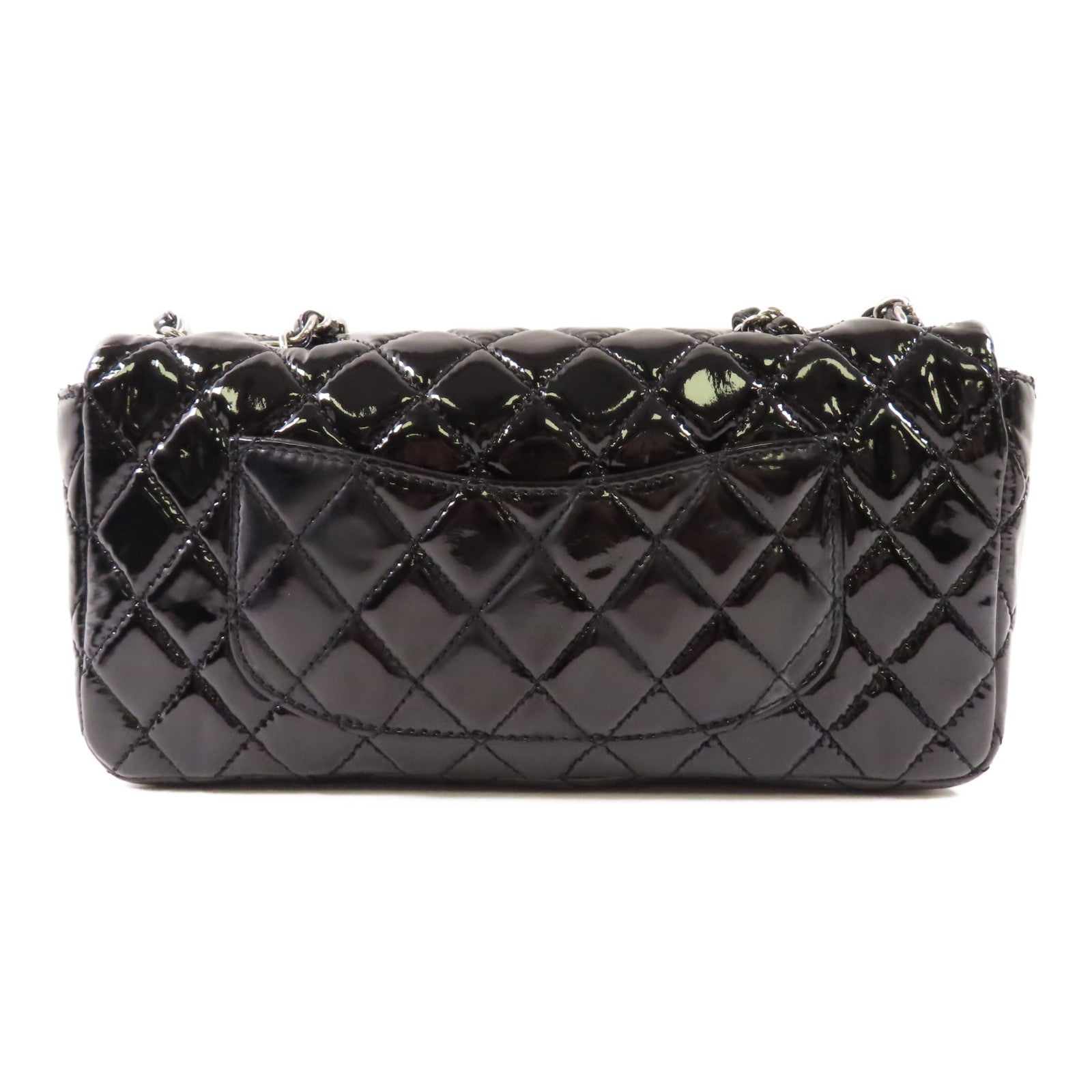 CHANEL 漆皮皮革Chain Shoulder銀扣鏈帶肩背袋