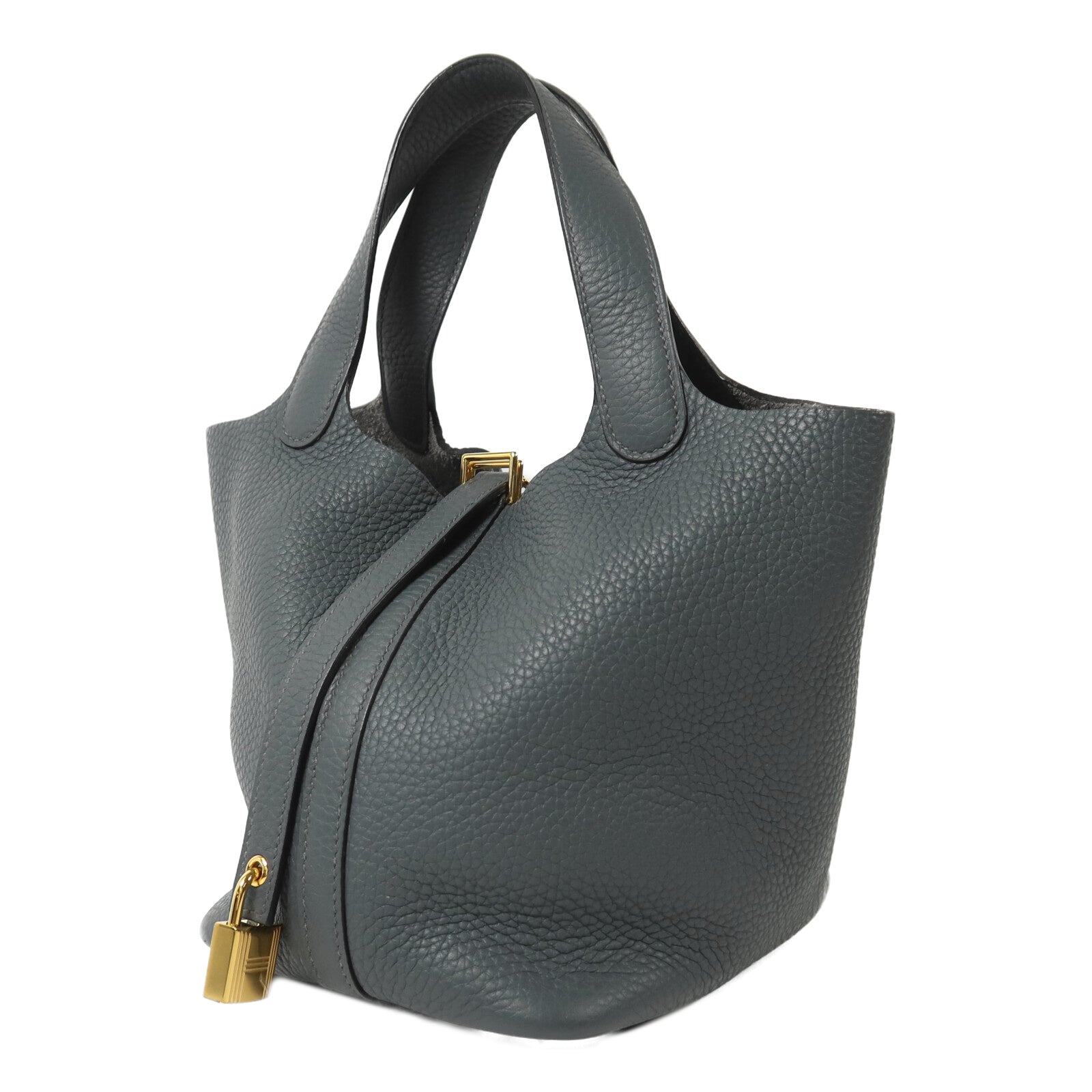 HERMES Clemence皮革Picotin PM金扣手挽袋Bleu Orage