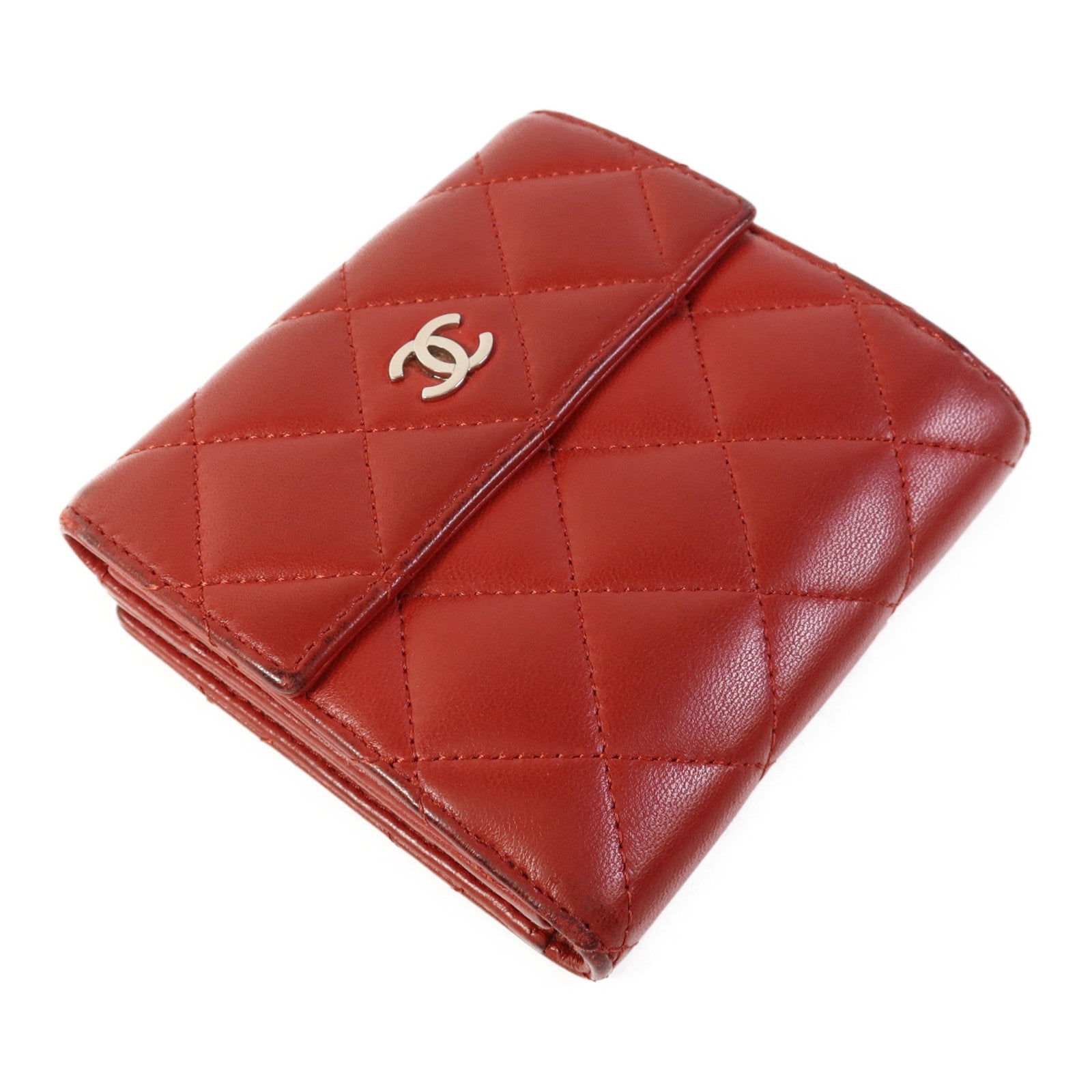 CHANEL 羊皮皮革Bifold Wallet銀扣錢包