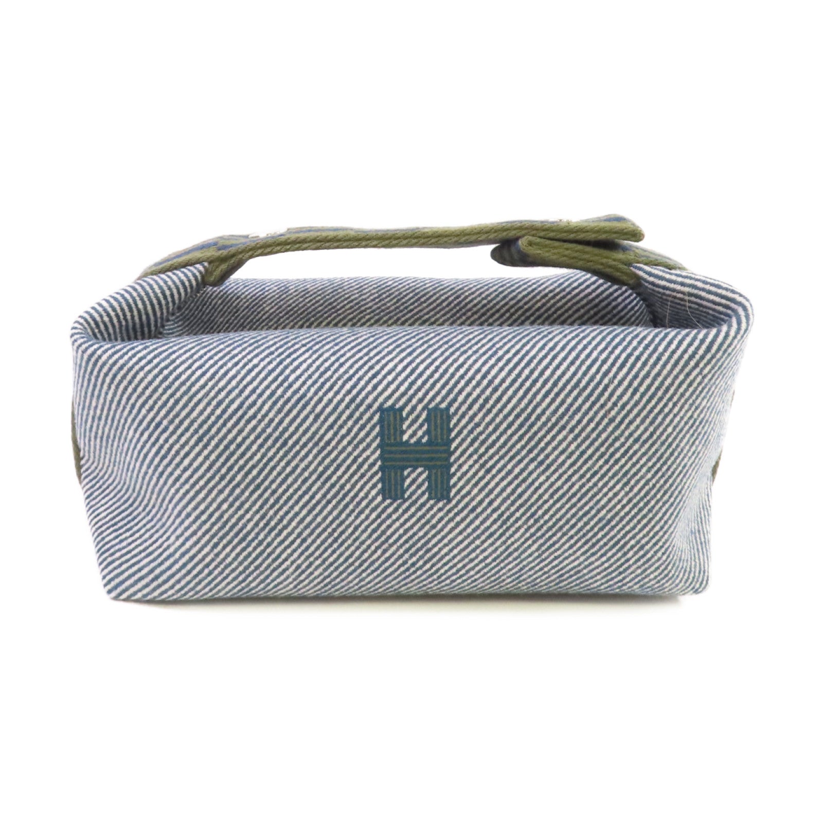 HERMES Abysse Natte帆布Bride A Brac Small Hand Bag銀扣手挽袋藍色/綠色