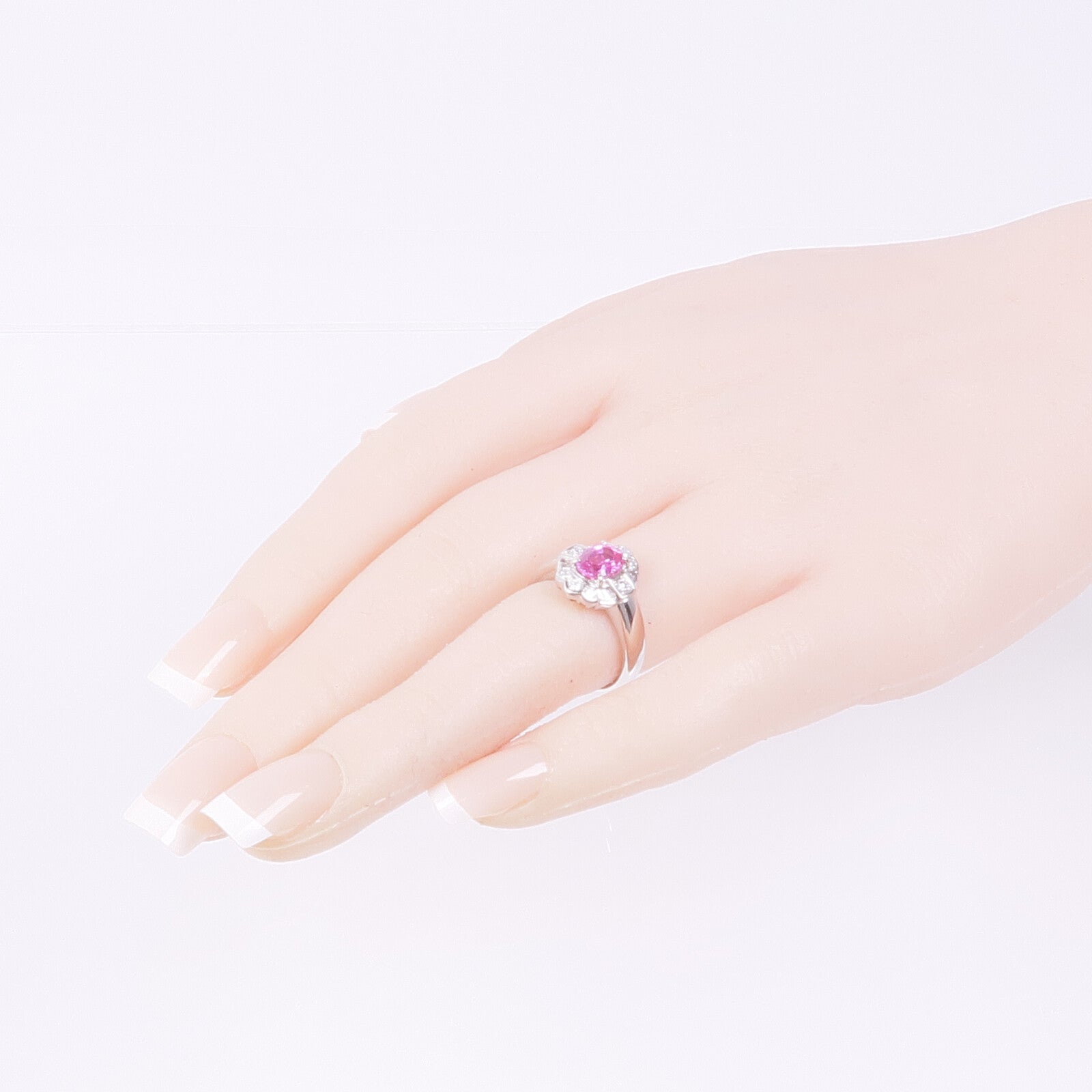 JEWELRY 【激減優惠】PT900鉑金Pink Sapphire Diamond Ring粉紅藍寶石/鑽石戒指US#5.25