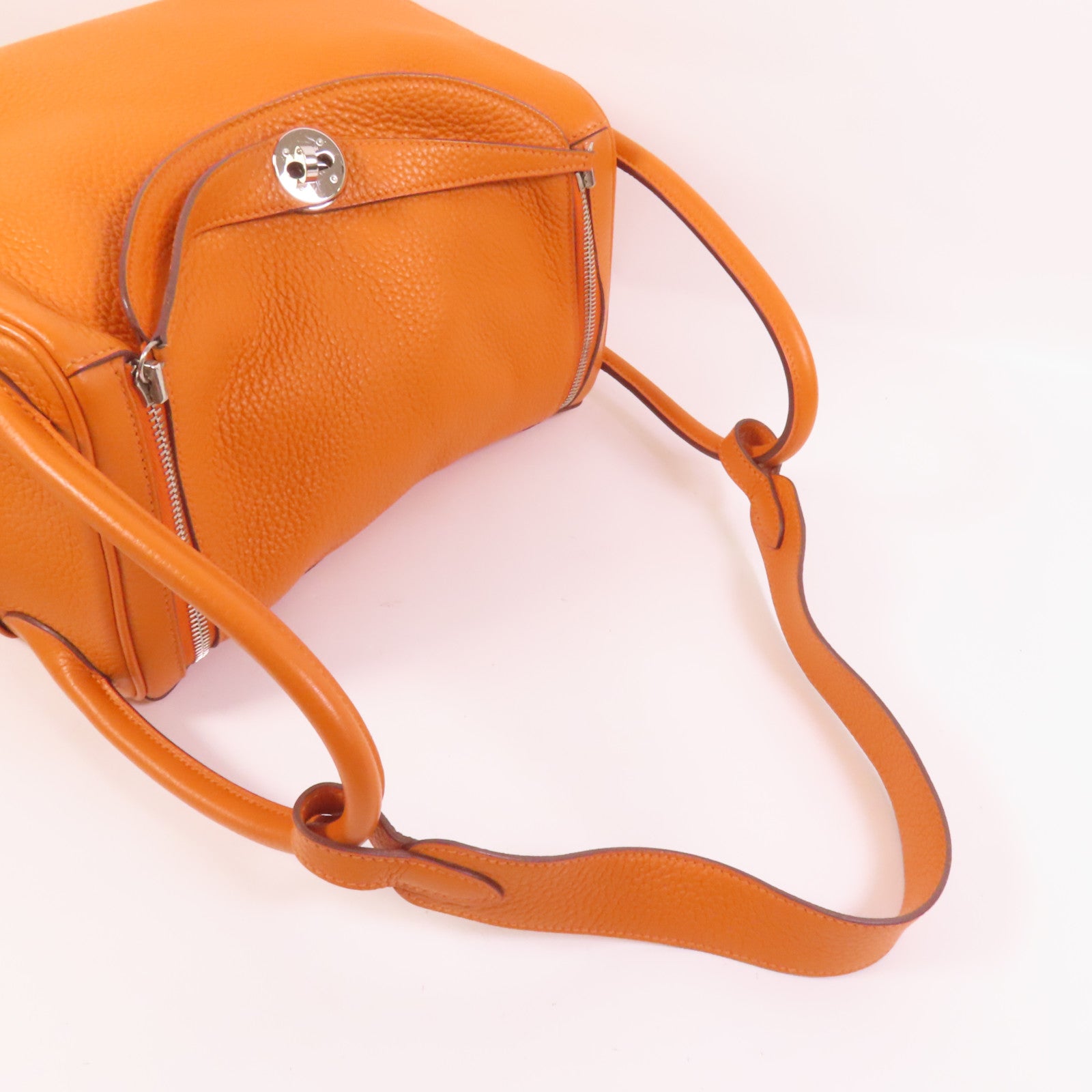 HERMES 【激減優惠】Clemence皮革Lindy 30銀扣手挽肩背兩用袋Orange