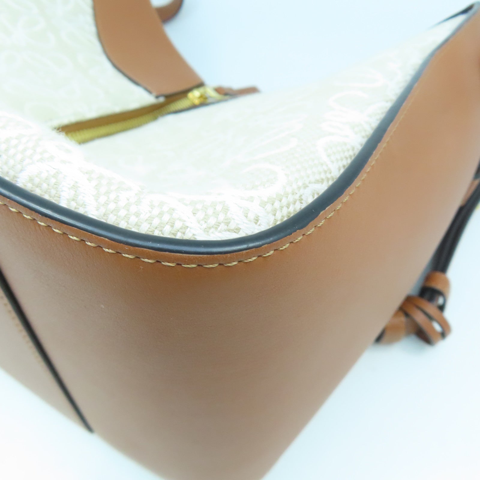 LOEWE 【激減優惠】帆布/牛皮皮革Anagram Hammock金扣手挽肩背兩用袋米色/啡色