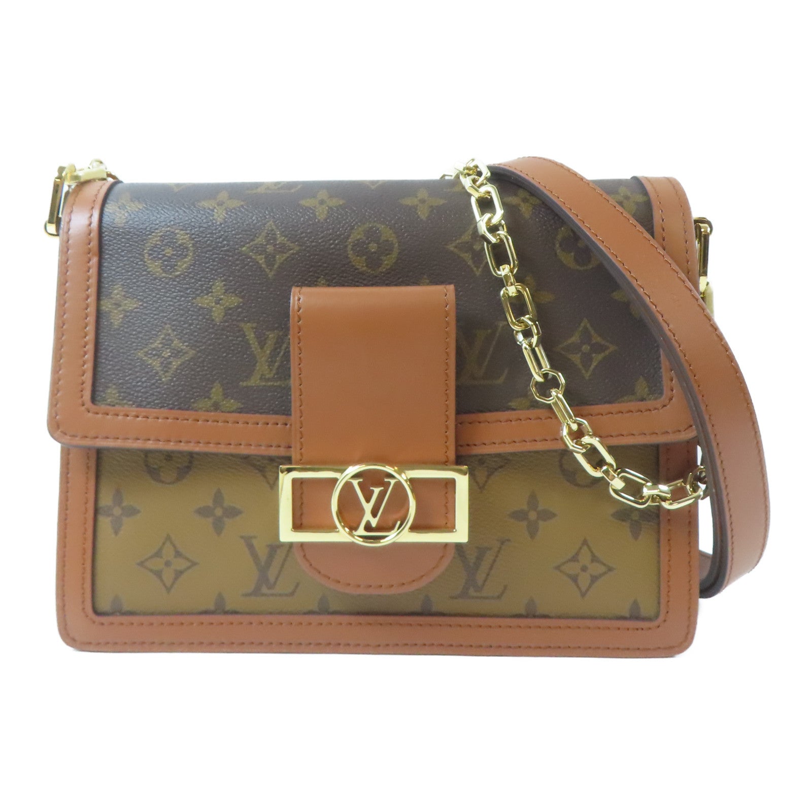 LOUIS VUITTON Monogram Reverse Dauphine MM金扣肩背袋啡色