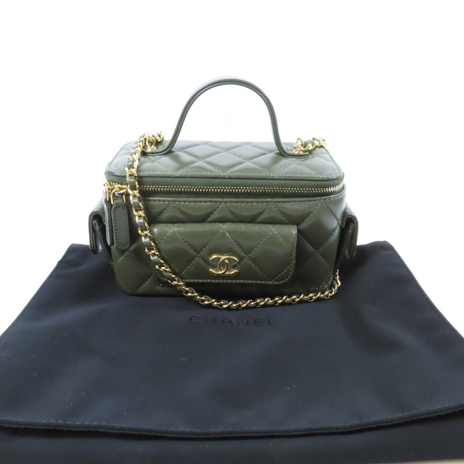CHANEL 【激減優惠】菱格牛皮皮革Chain Shoulder Bag金扣鏈帶肩背袋綠色