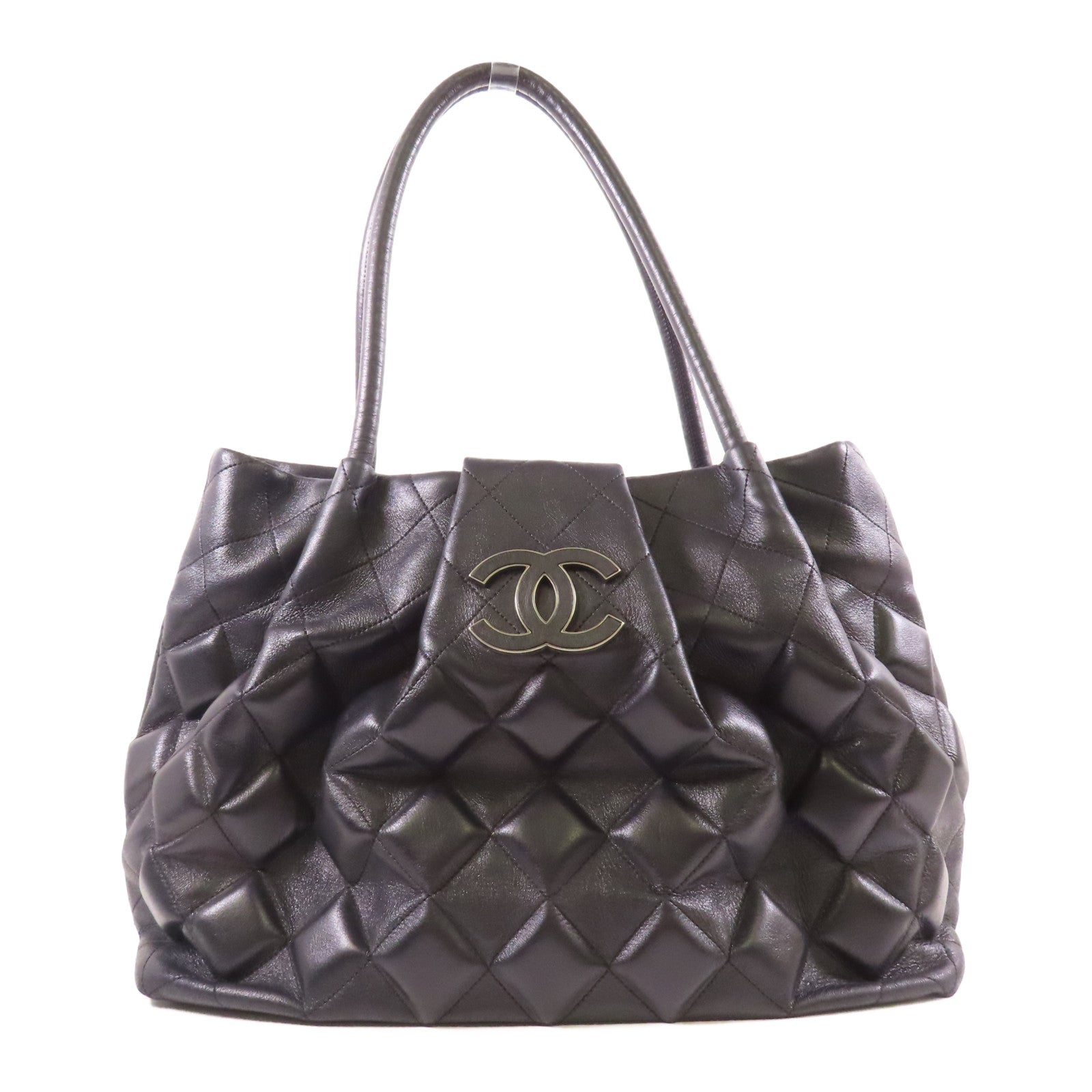 CHANEL CC Shoulder Bag Calfskin Leather Black