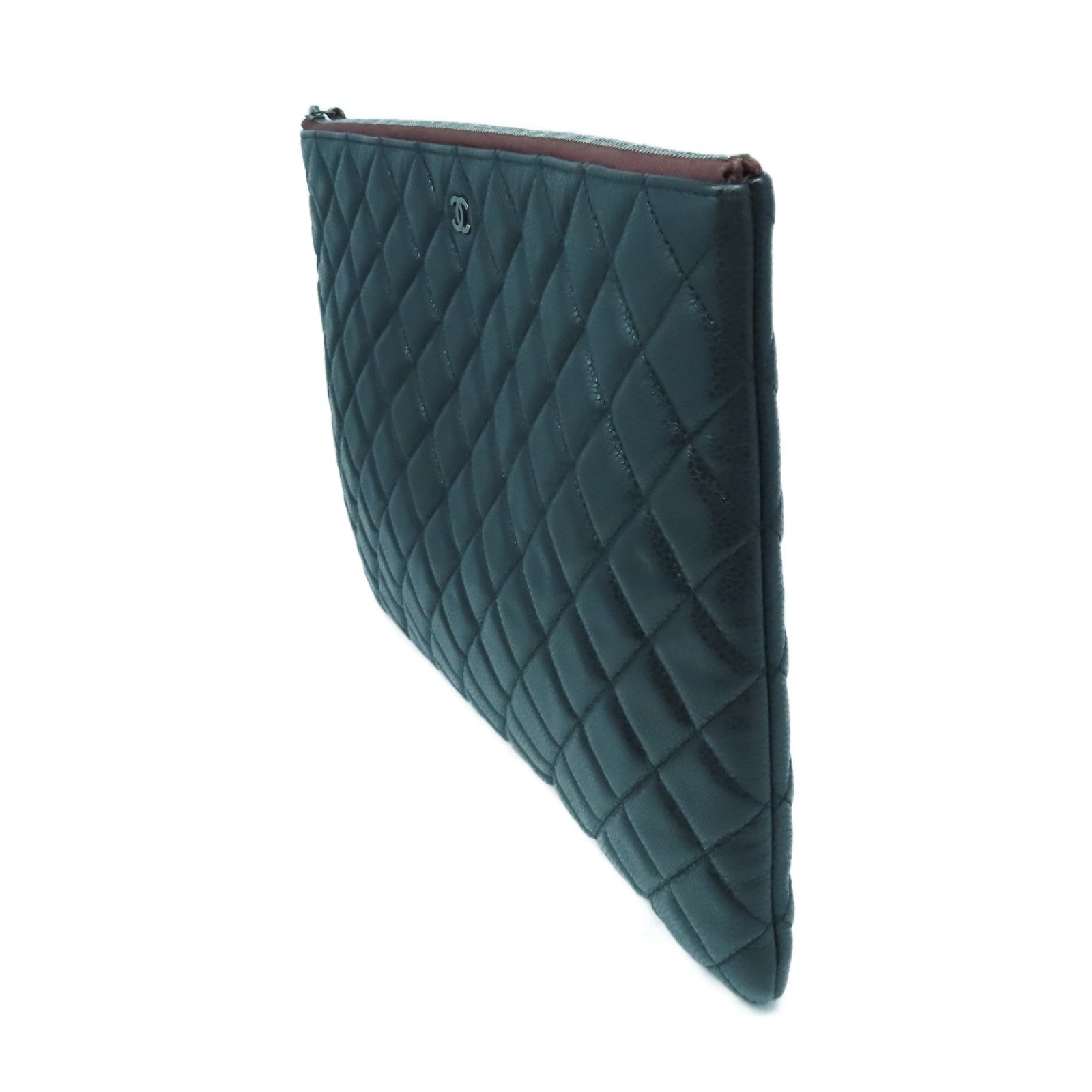 CHANEL 【激減優惠】菱格Caviar皮革Clutch Bag銀扣手拿包黑色