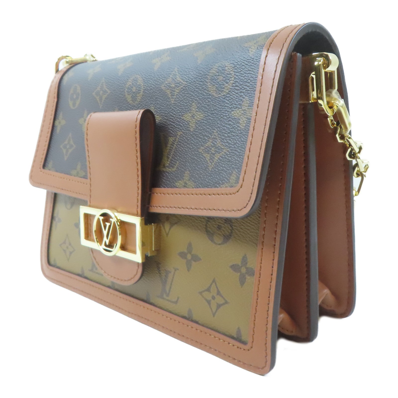LOUIS VUITTON Monogram Reverse Dauphine MM金扣肩背袋啡色