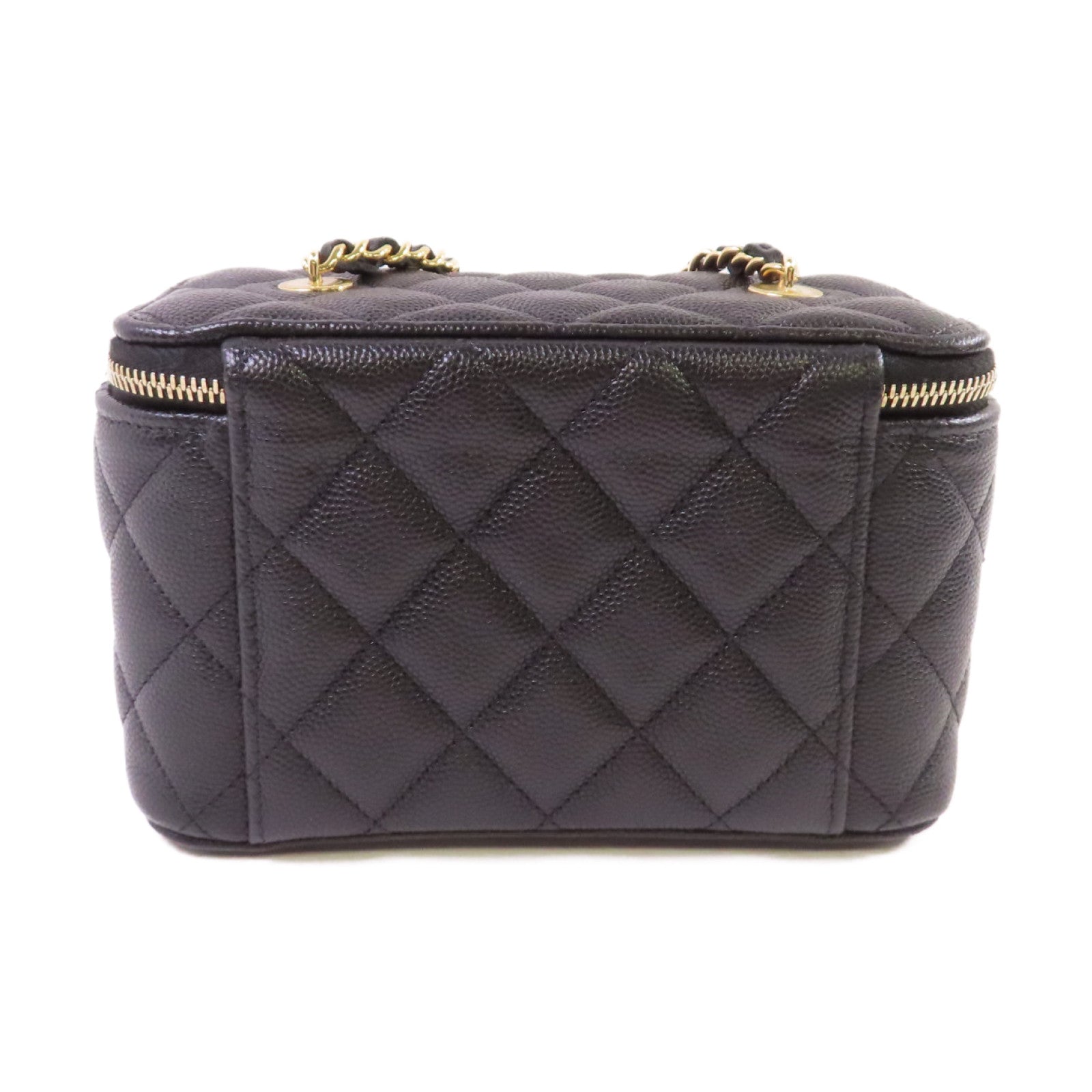CHANEL 【激減優惠】菱格Caviar皮革Vanity Case Chain Shoulder Bag金扣鏈帶肩背袋黑色