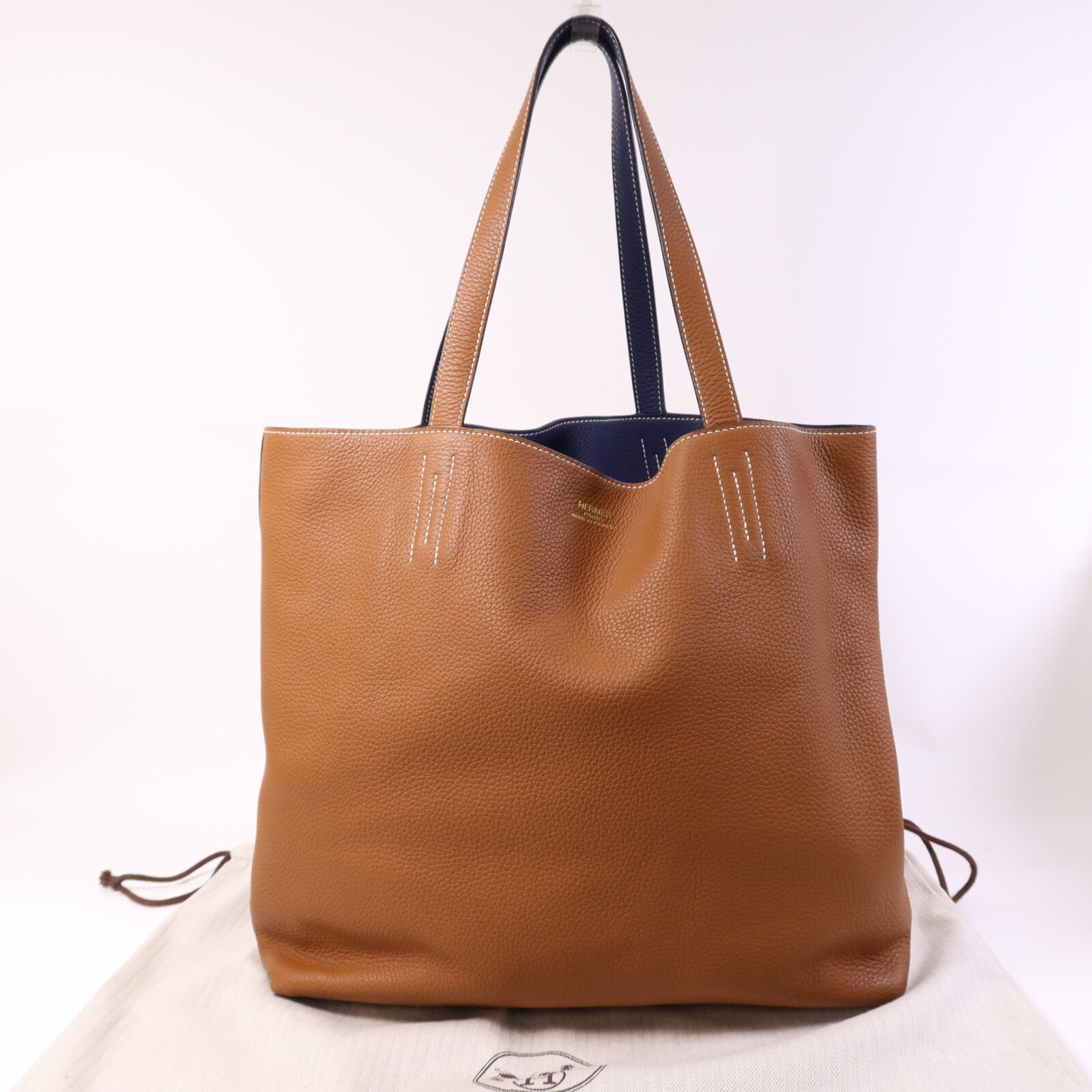 HERMES Clemence皮革Double Sens 45肩背袋/手挽袋Gold/Bleu Encre