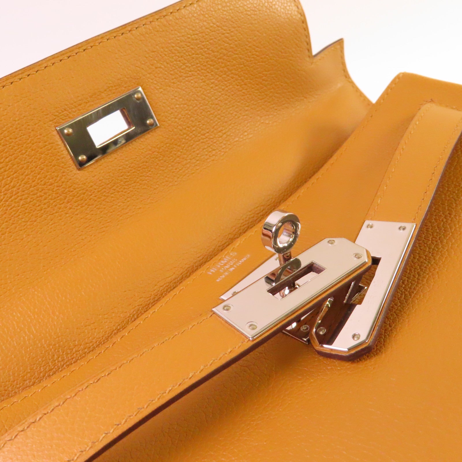 HERMES Evercolor皮革Kelly 28 2Way Hand Bag銀扣手挽肩背兩用袋Caramel焦糖色/Rose玫瑰色