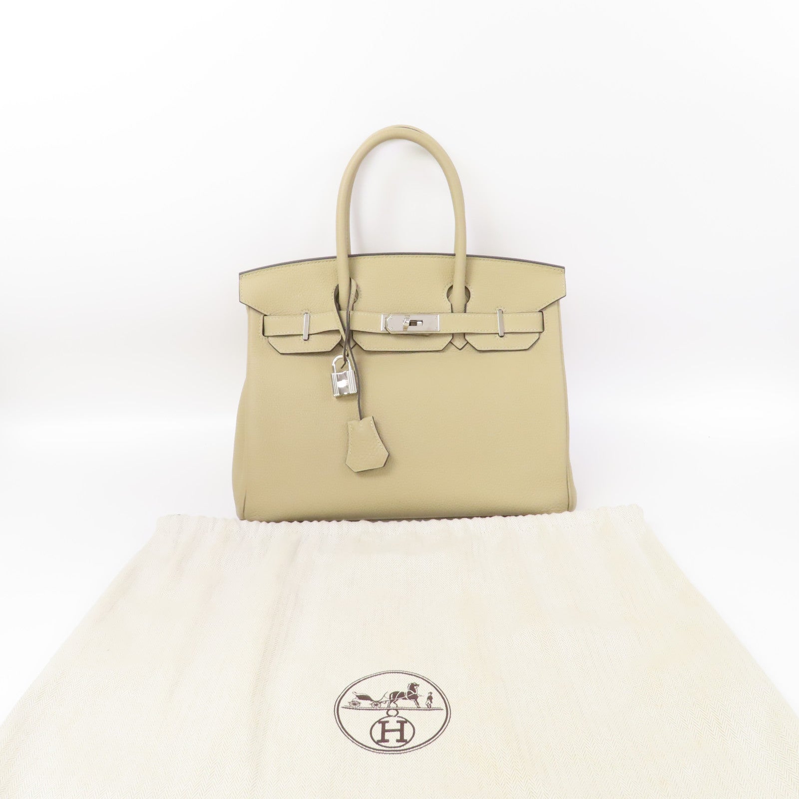 HERMES Togo皮革Birkin 30銀扣手挽袋Trench風衣灰色