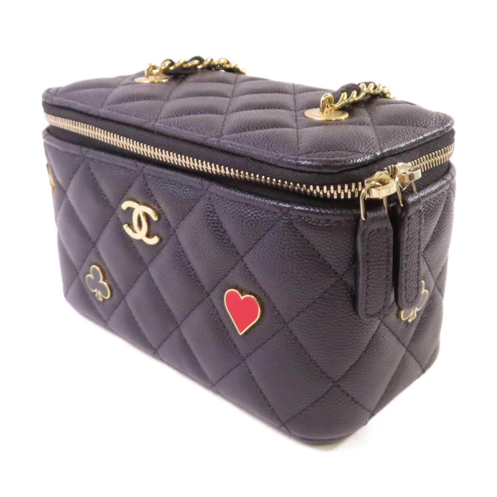 CHANEL 【激減優惠】菱格Caviar皮革Vanity Case Chain Shoulder Bag金扣鏈帶肩背袋黑色