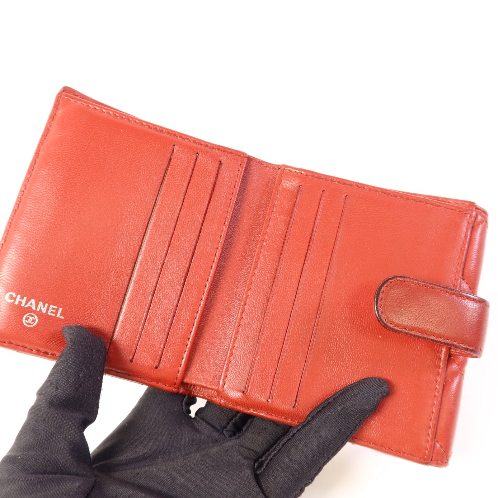 CHANEL 羊皮皮革Bifold Wallet銀扣錢包