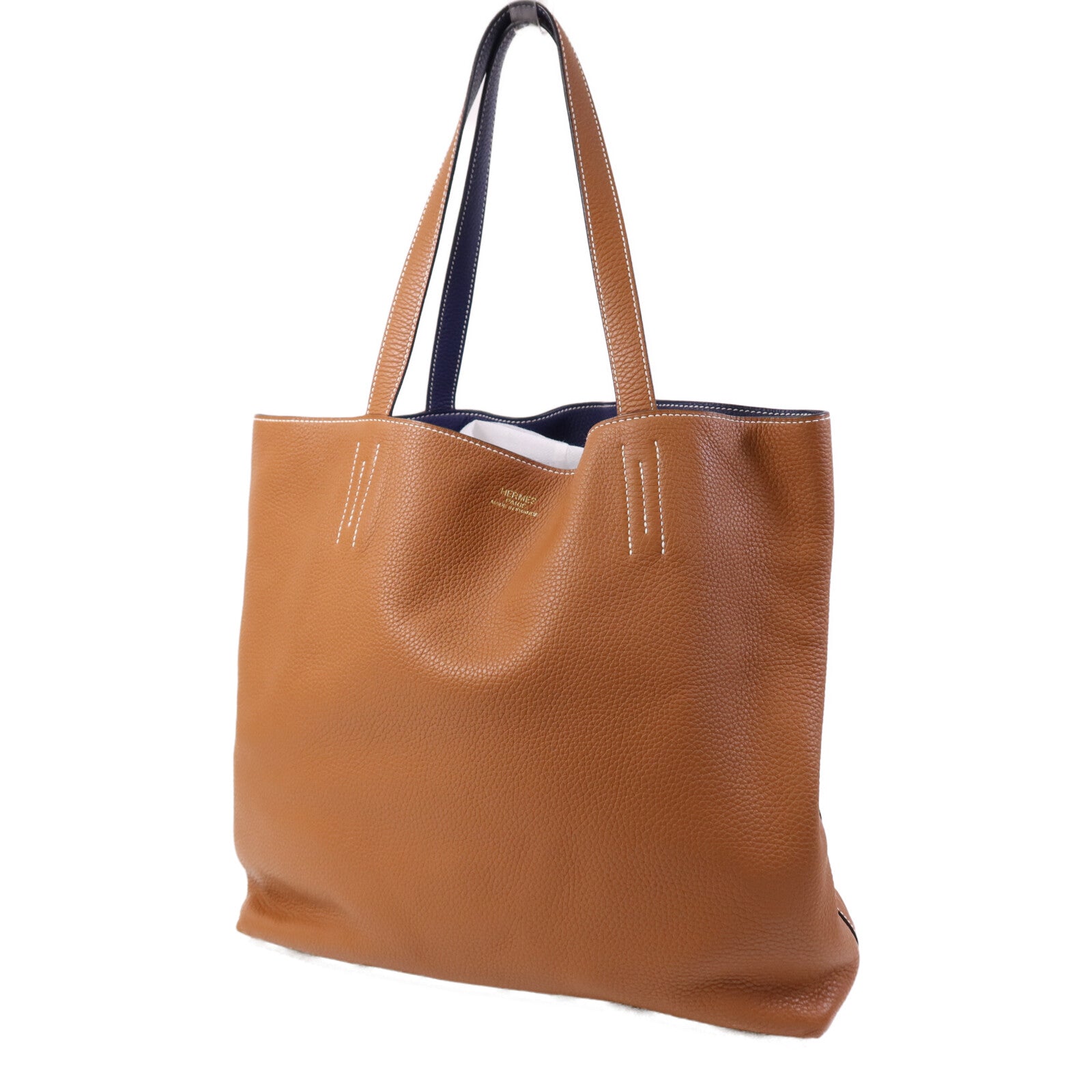 HERMES Clemence皮革Double Sens 45肩背袋/手挽袋Gold/Bleu Encre