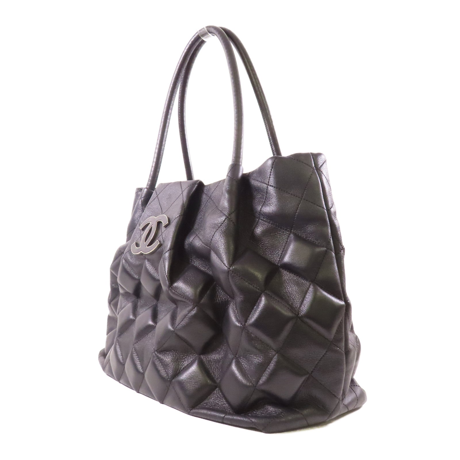 CHANEL CC Shoulder Bag Calfskin Leather Black