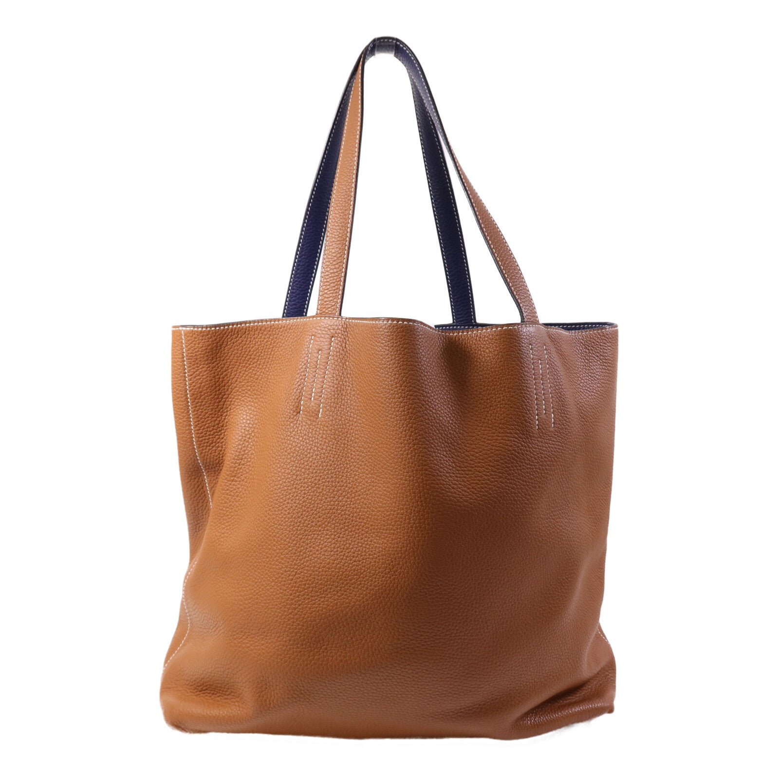 HERMES Clemence皮革Double Sens 45肩背袋/手挽袋Gold/Bleu Encre