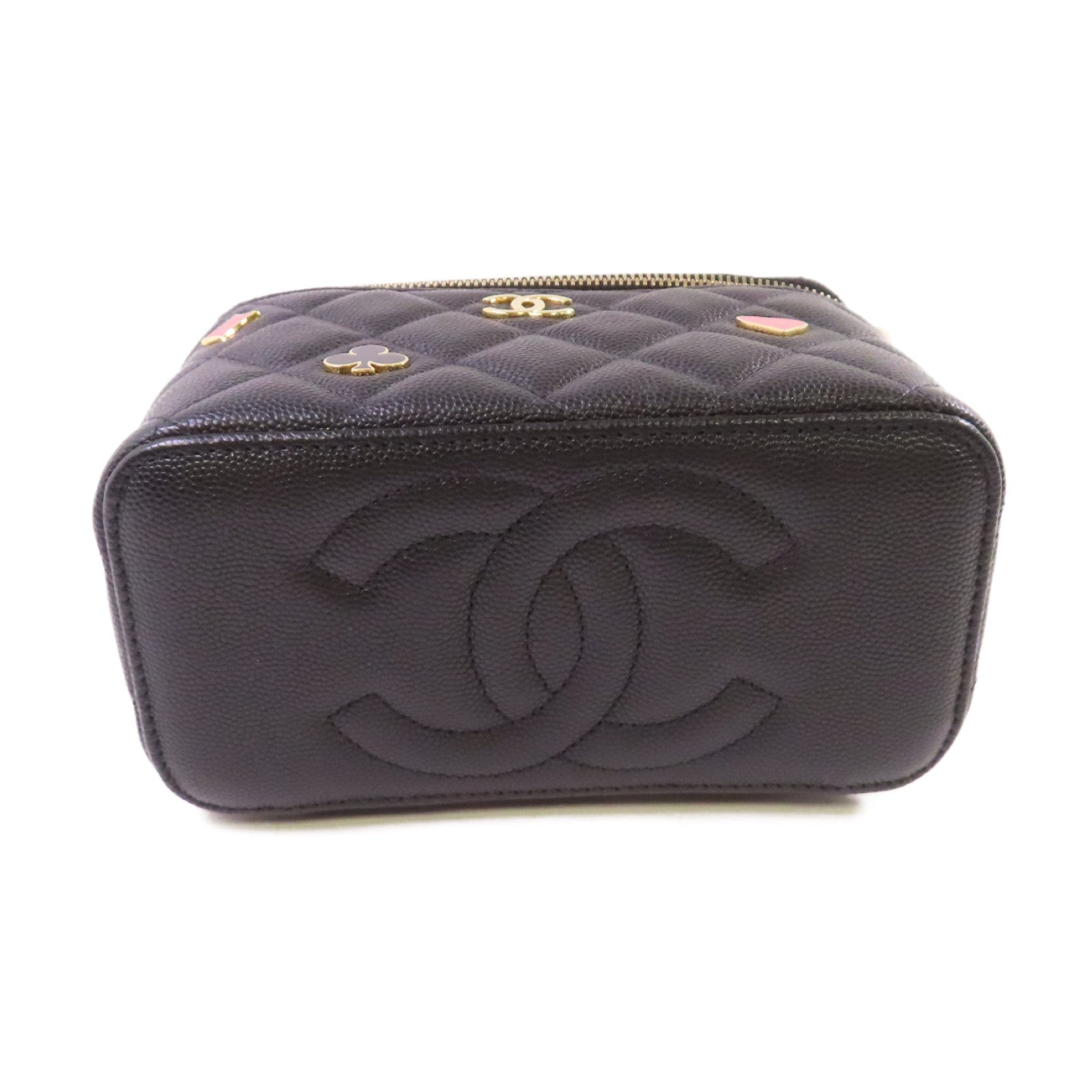 CHANEL 【激減優惠】菱格Caviar皮革Vanity Case Chain Shoulder Bag金扣鏈帶肩背袋黑色